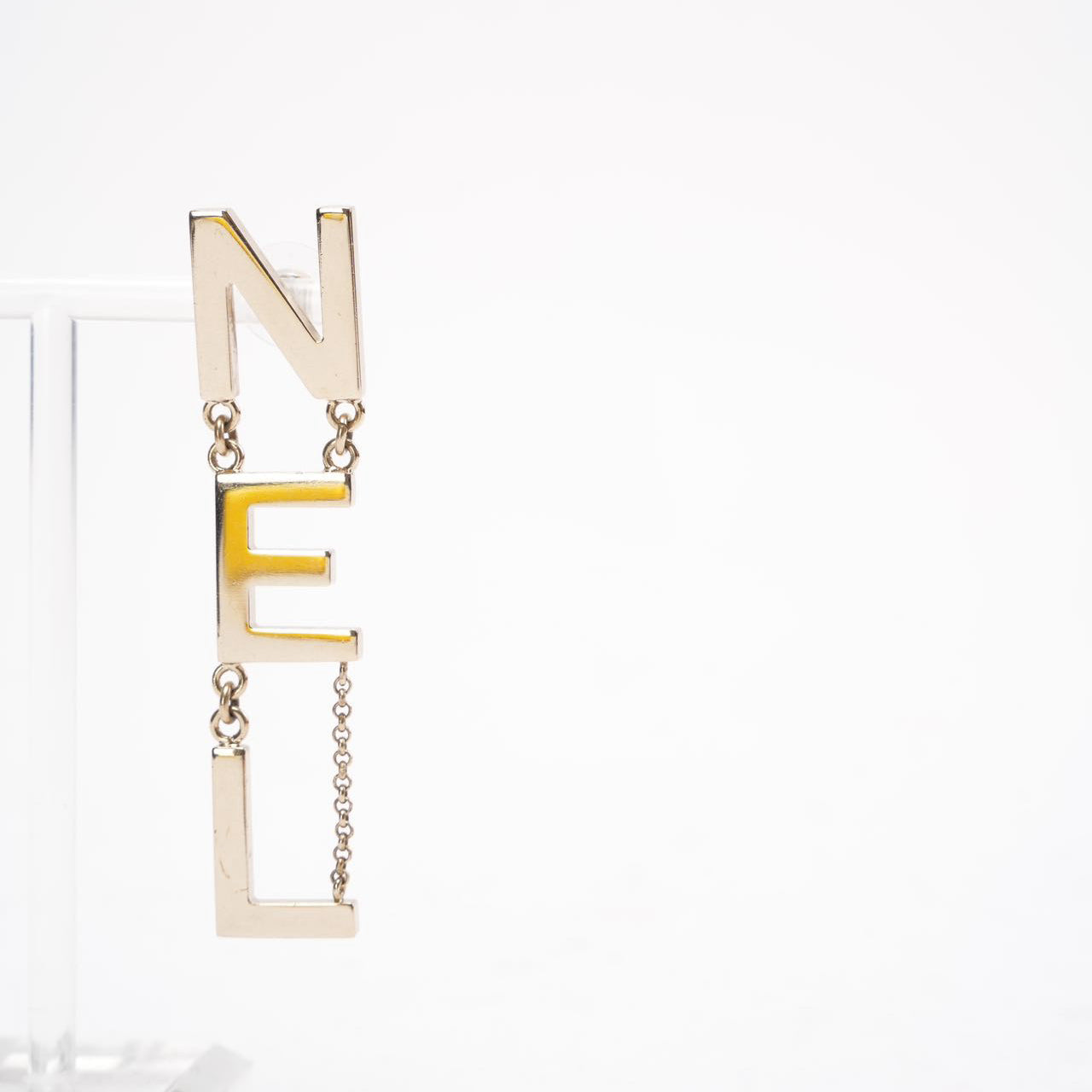 Chanel Gold Metal 'CHA' 'NEL' Logo Letter Drop Earrings