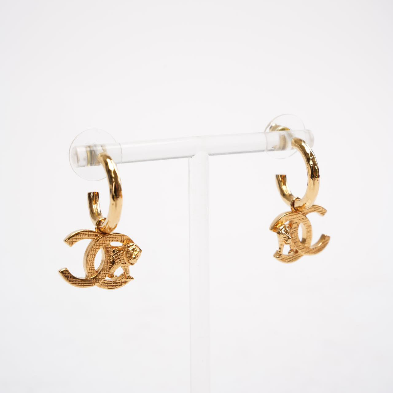Chanel Gold Tone Metal CC Mark Lion Hoop Earring
