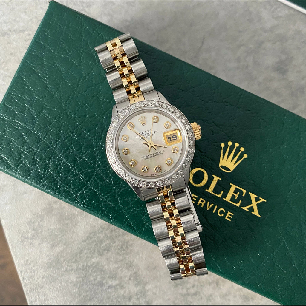 Rolex Vintage 1969 Two Tone Date Just Diamond Jubilee MOP 26mm Ladies Watch