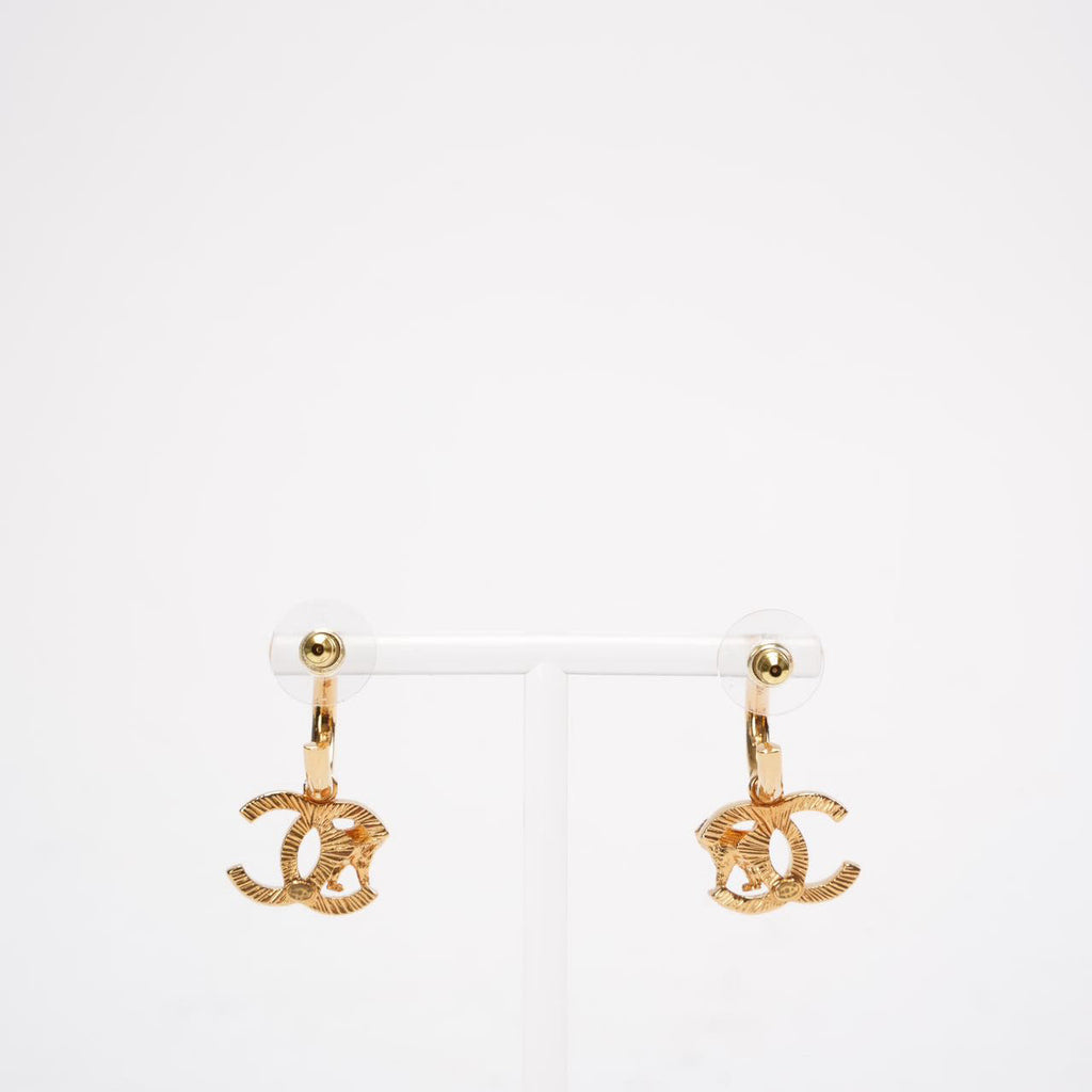 Chanel Gold Tone Metal CC Mark Lion Hoop Earring