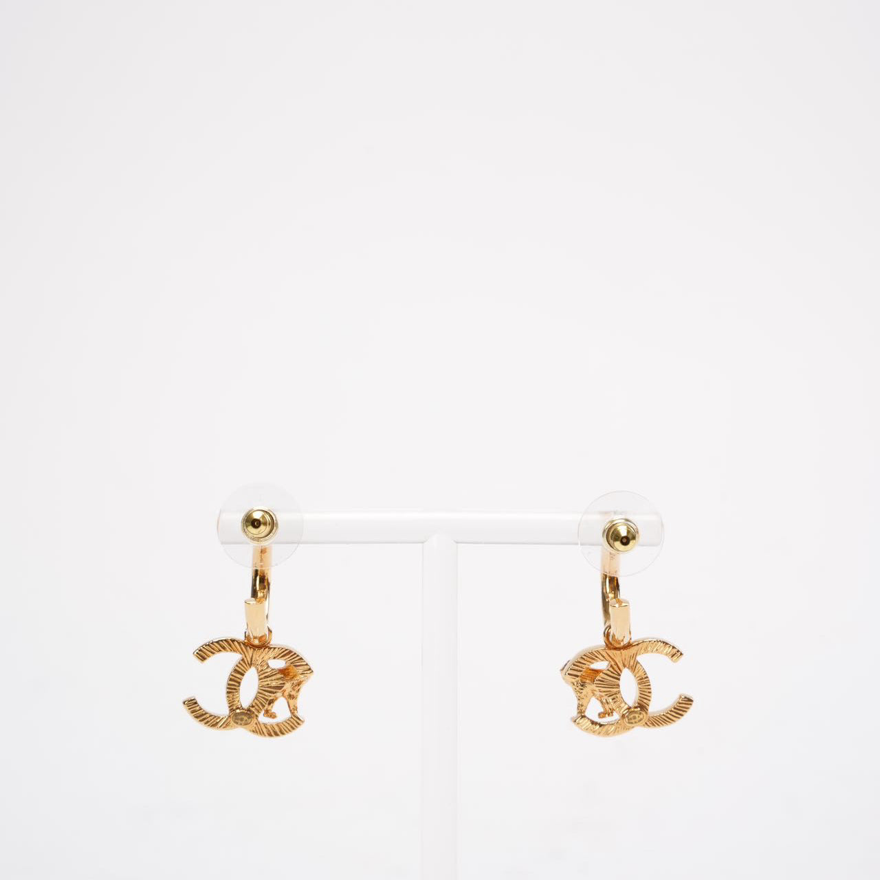 Chanel Gold Tone Metal CC Mark Lion Hoop Earring
