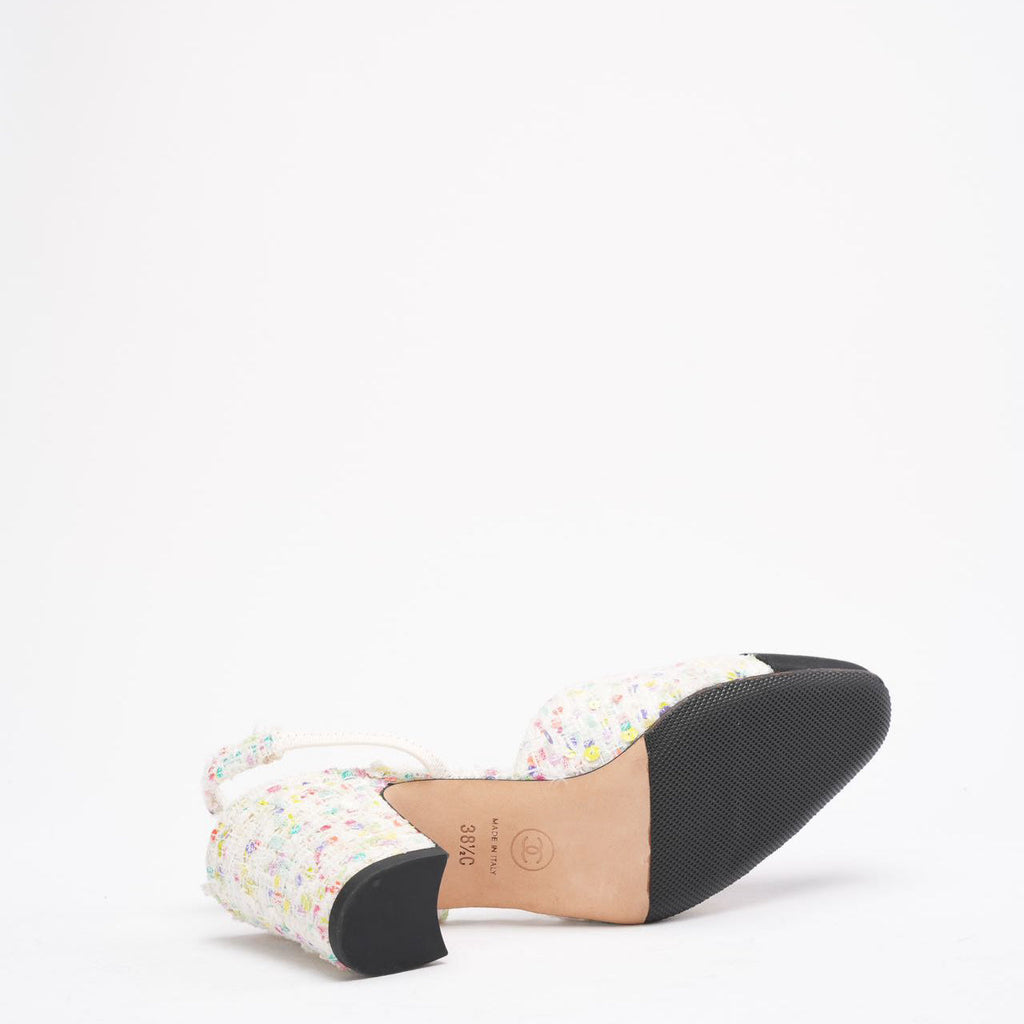 Chanel Multicolor Tweed CC Logo Slingback Pumps Size 38 ½