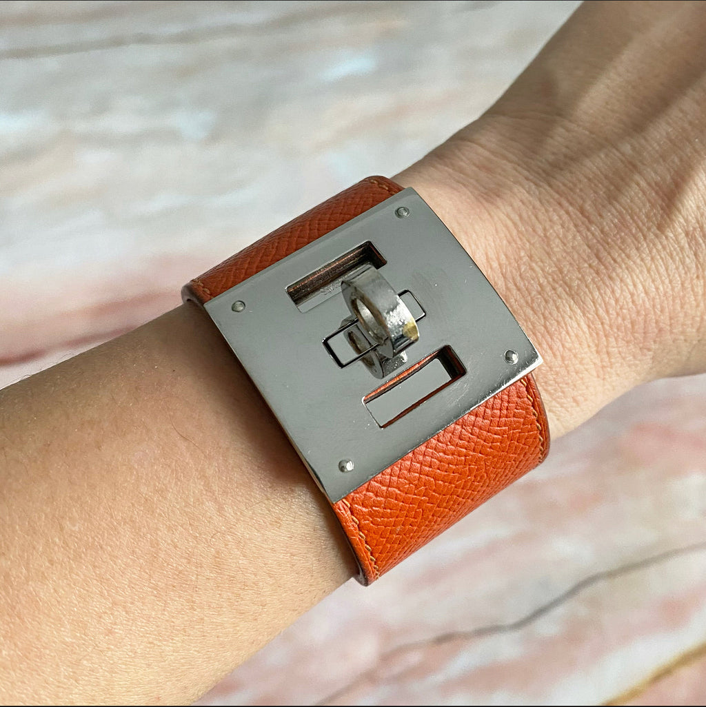 Hermes Orange Epsom Leather Kelly Dog Cuff Bracelet