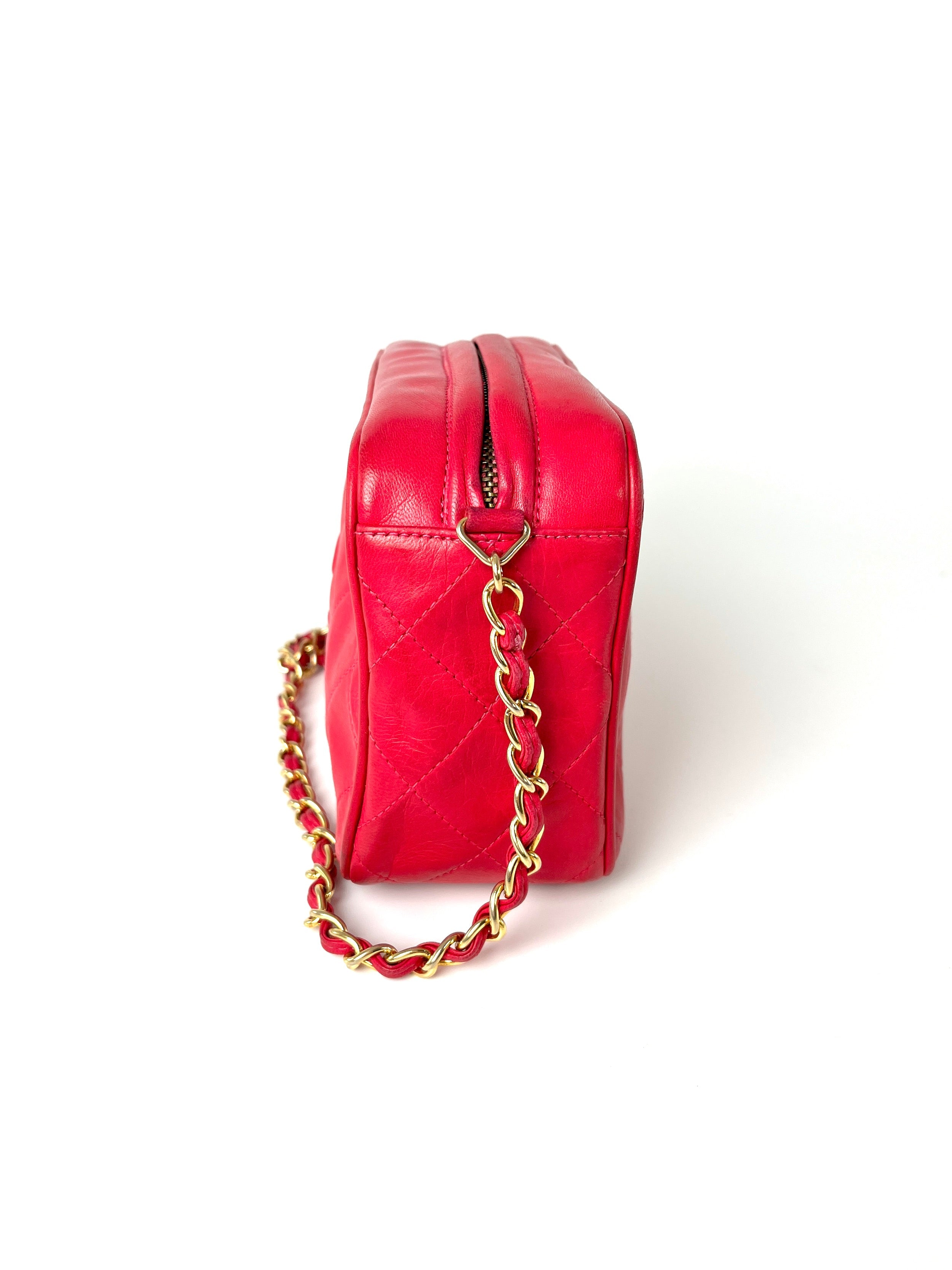 CHANEL Vintage Tassel Pink Leather Quilted Crossbody Camera Case Bag