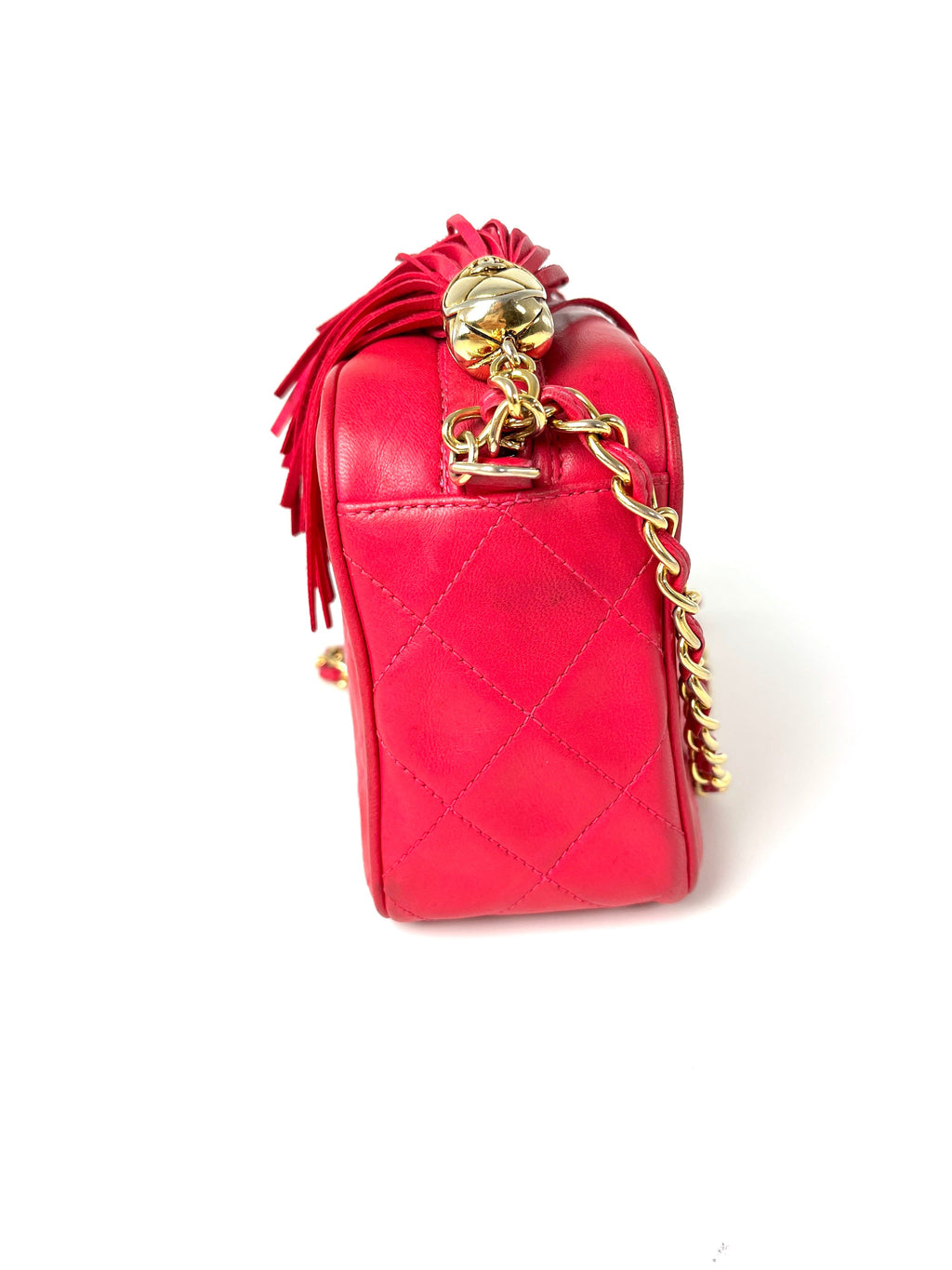 CHANEL Vintage Tassel Pink Leather Quilted Crossbody Camera Case Bag