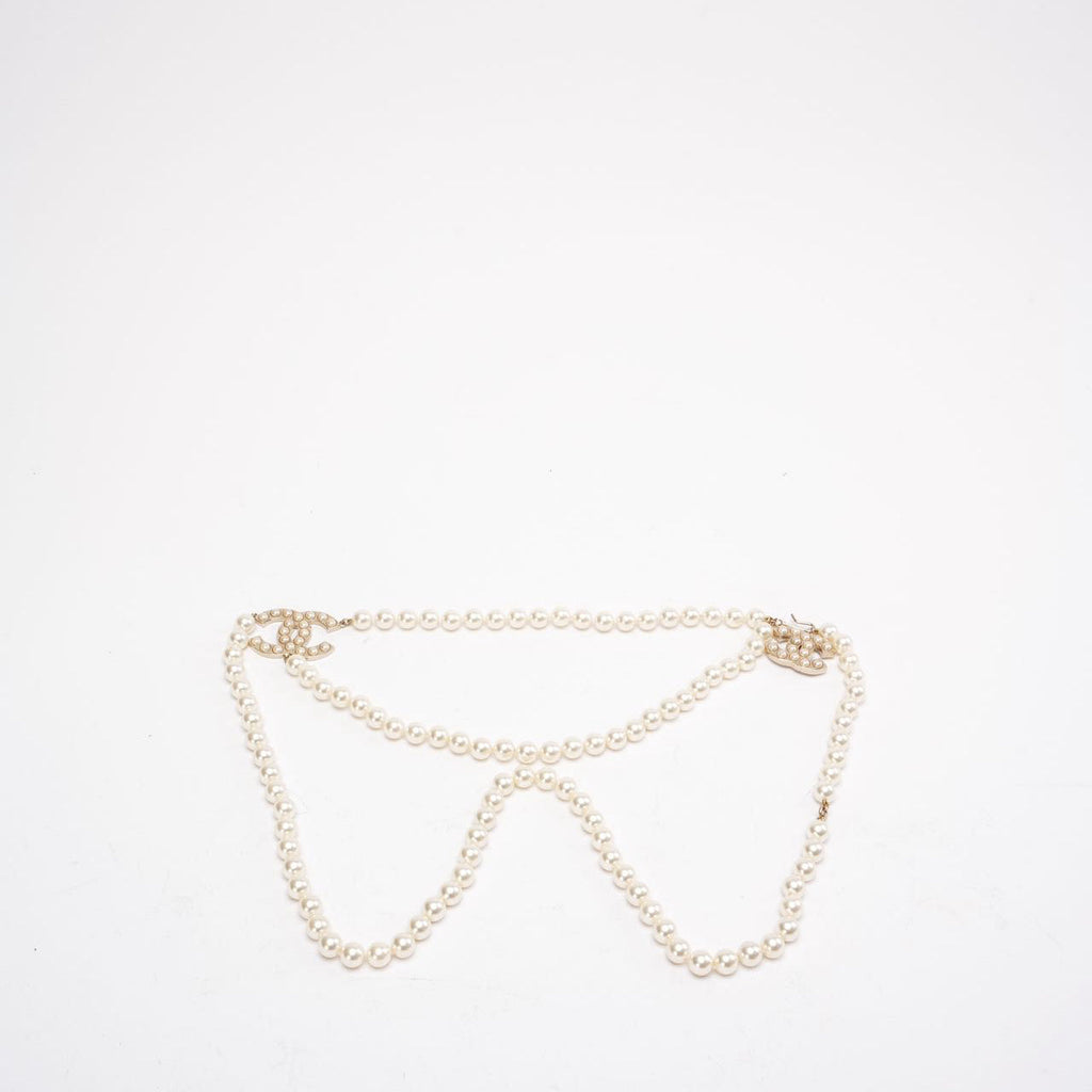 Chanel Gold Tone Faux Pearl CC Waist Belt