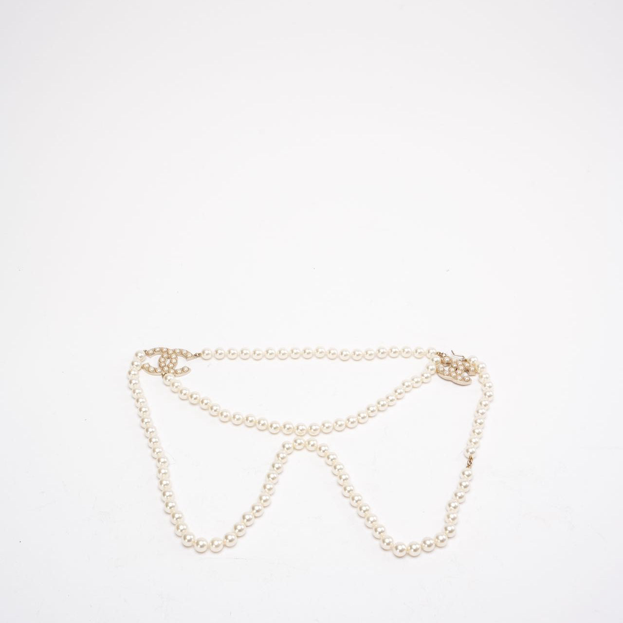 Chanel Gold Tone Faux Pearl CC Waist Belt