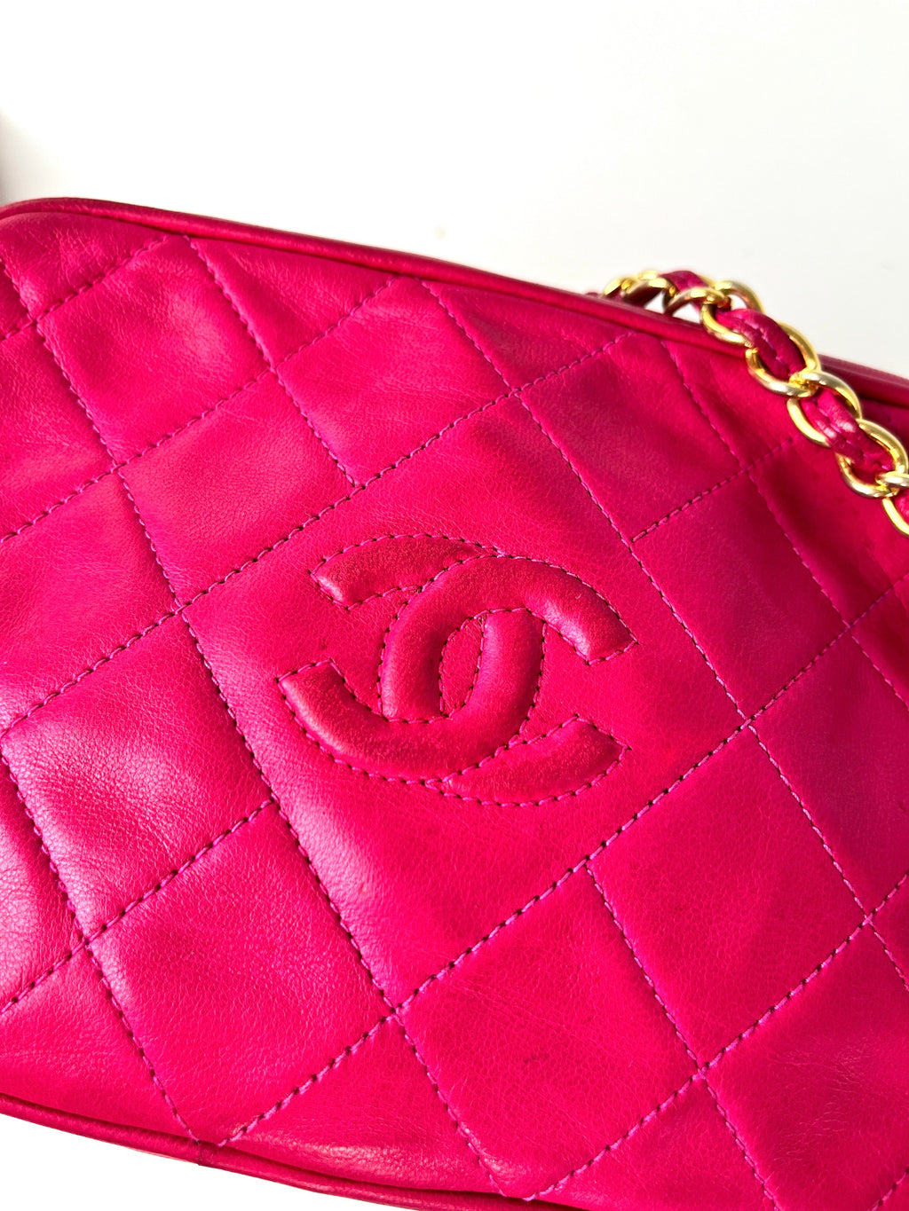 CHANEL Vintage Tassel Pink Leather Quilted Crossbody Camera Case Bag