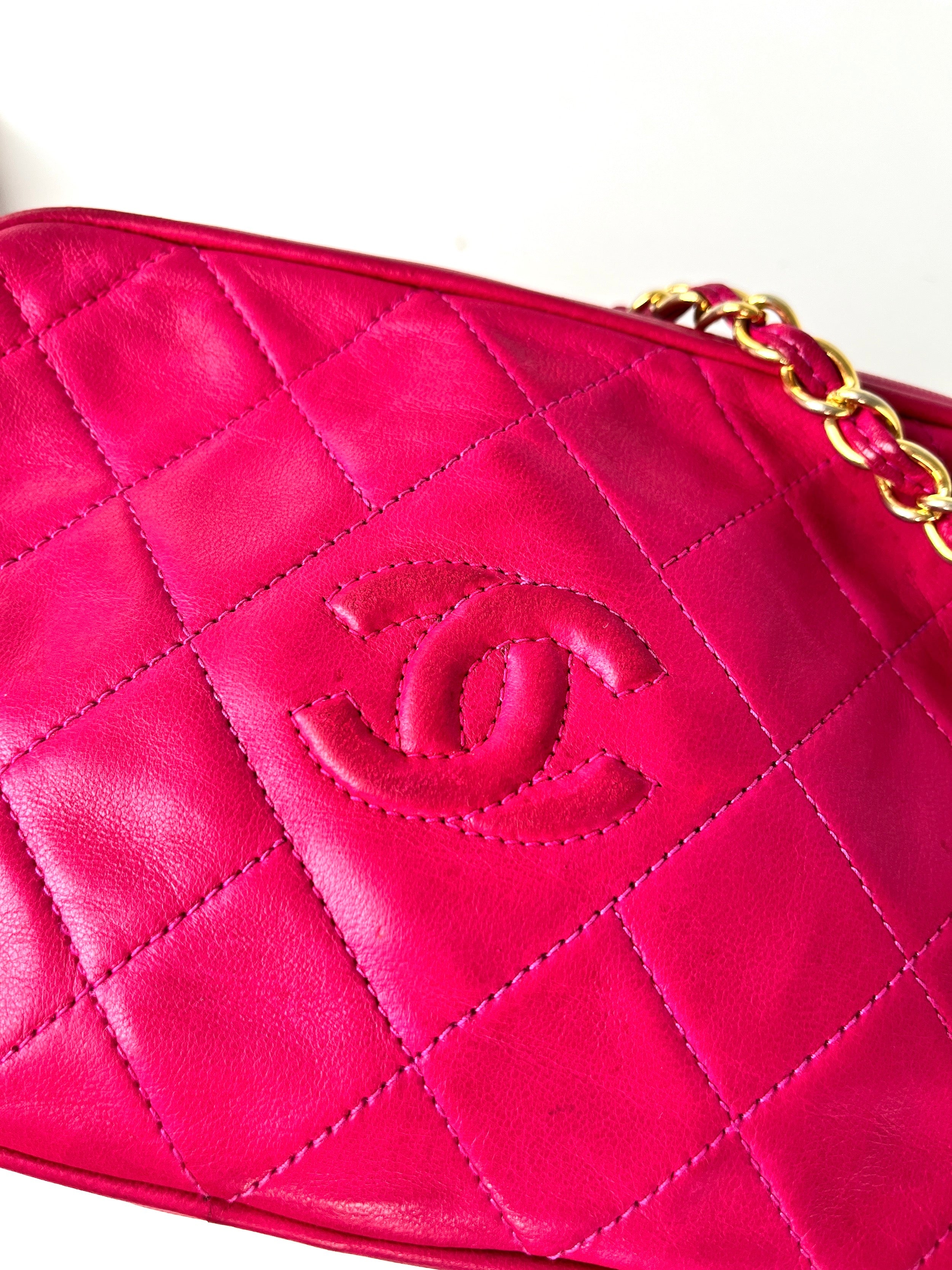 CHANEL Vintage Tassel Pink Leather Quilted Crossbody Camera Case Bag
