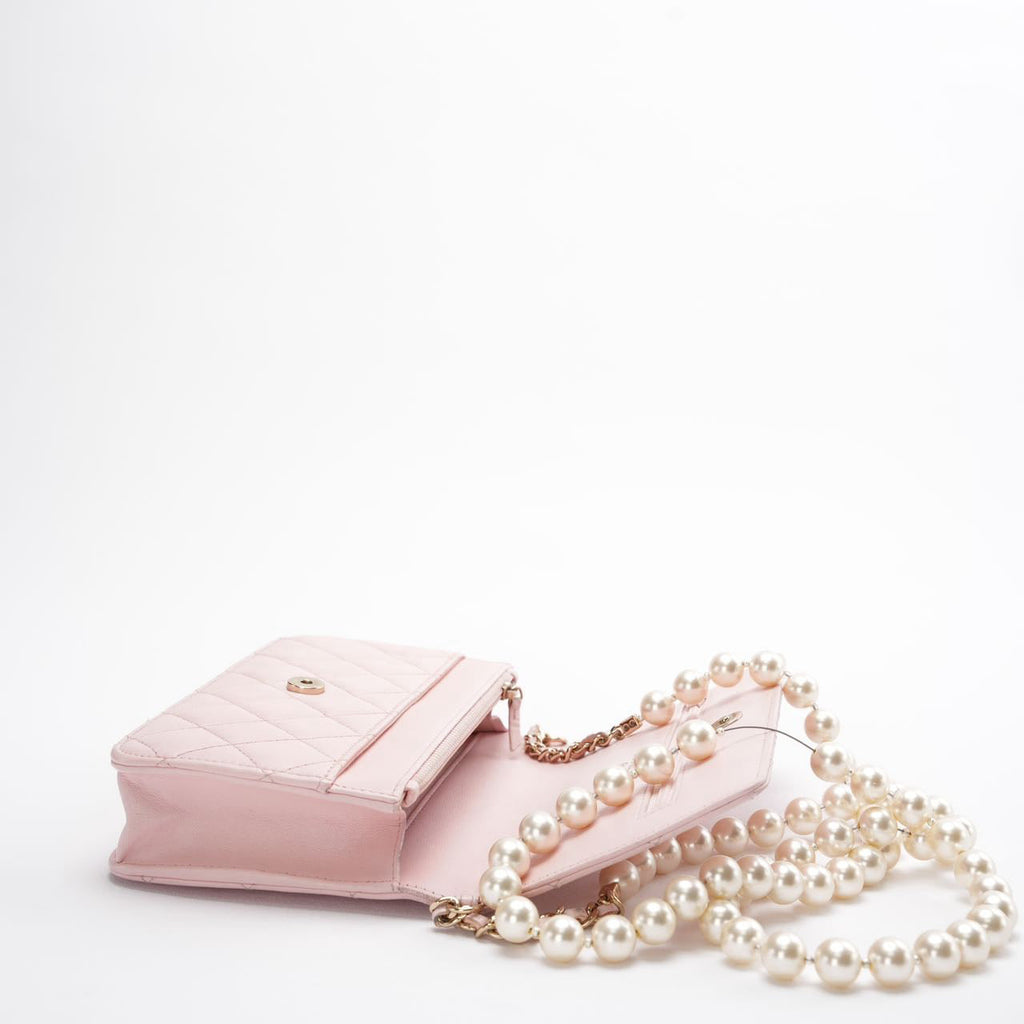 Chanel Wallet on Chain (WOC) Barbie Pink with Pearl Strap