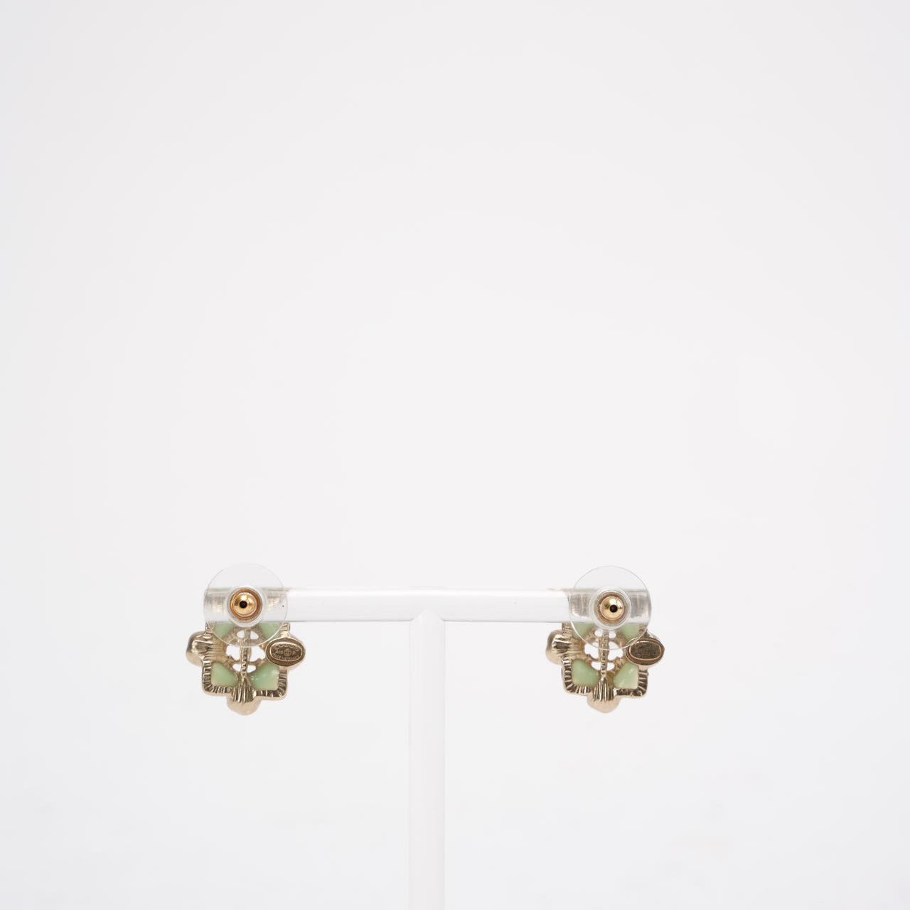 Chanel Gold CC Resin and Faux Pearl Push Back Earrings