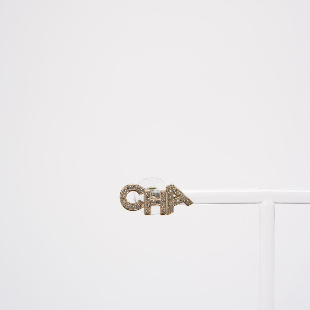 Chanel Gold Metal And Crystal Logo Letter Stud Earrings