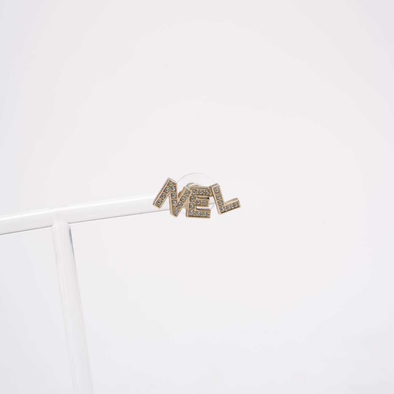 Chanel Gold Metal And Crystal Logo Letter Stud Earrings