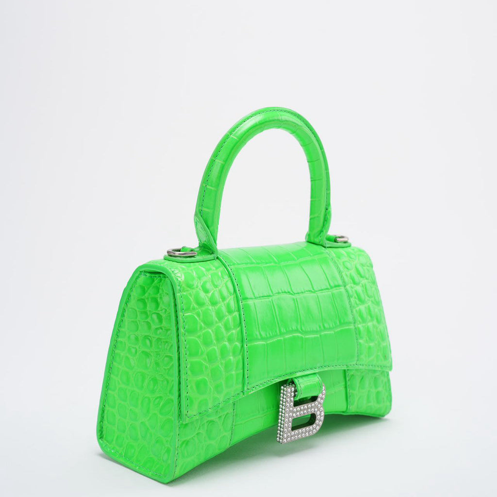 Balenciaga Hourglass Xs Handbag Crocodile Embossed In Green