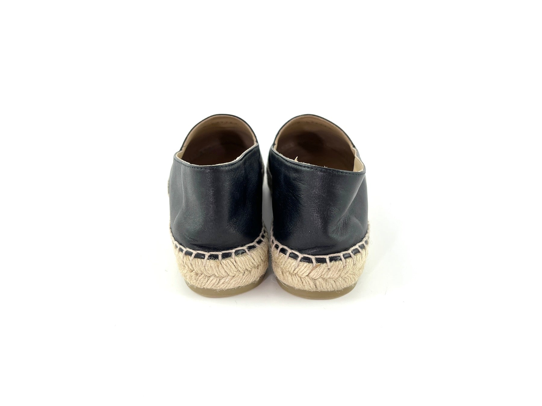 CHANEL Black Leather CC Logo Espadrille Flats 40