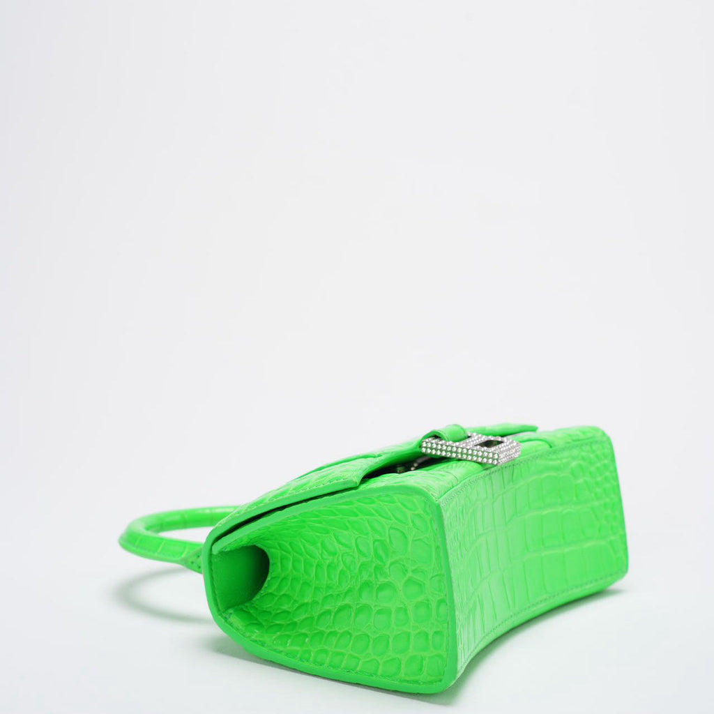 Balenciaga Hourglass Xs Handbag Crocodile Embossed In Green