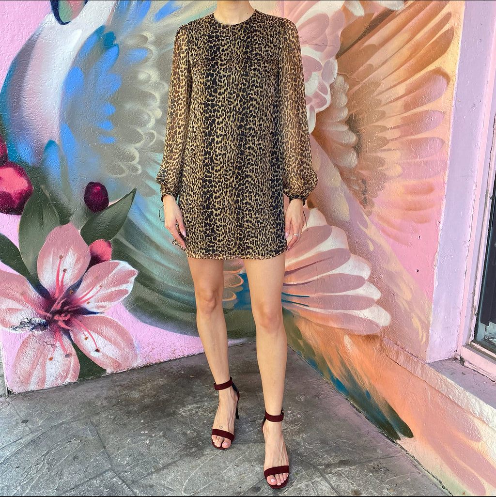 Saint Laurent Silk Chiffon Leopard Silk Shift Dress - FR36 / 2/4