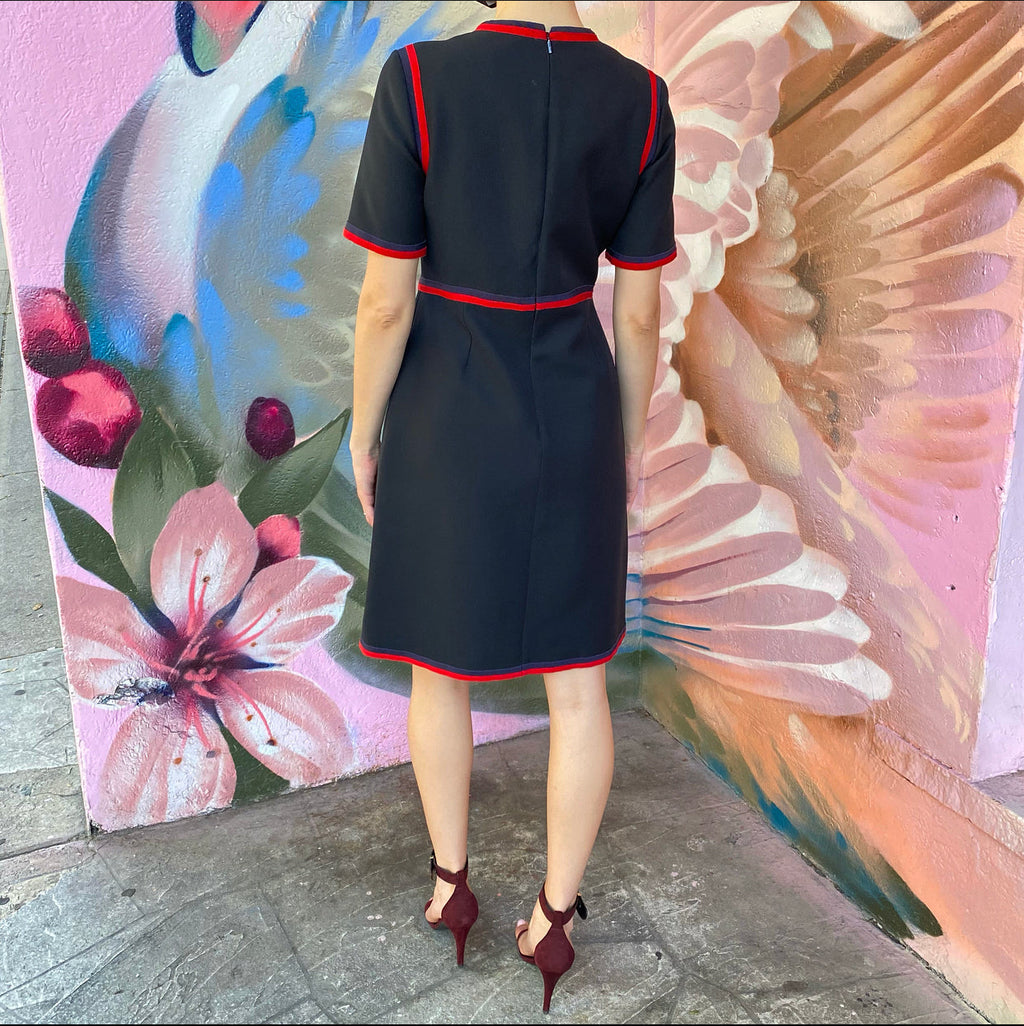 Gucci Black Short Sleeve 1960’s Style Ribbon Trim Dress - IT44 / USA 8