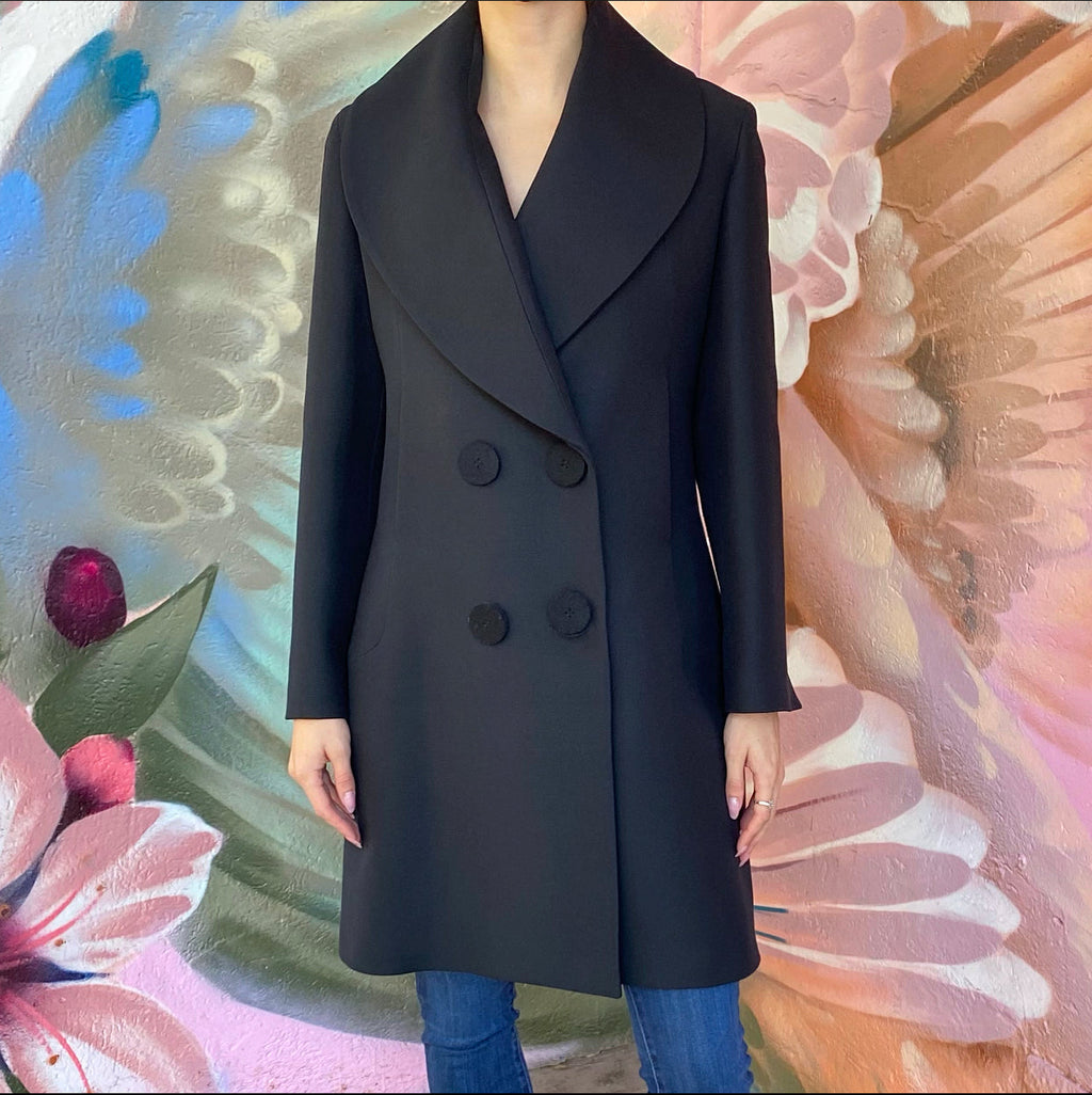 Derek Lam Black Wool Coat with Felt Buttons - IT42 / USA 6