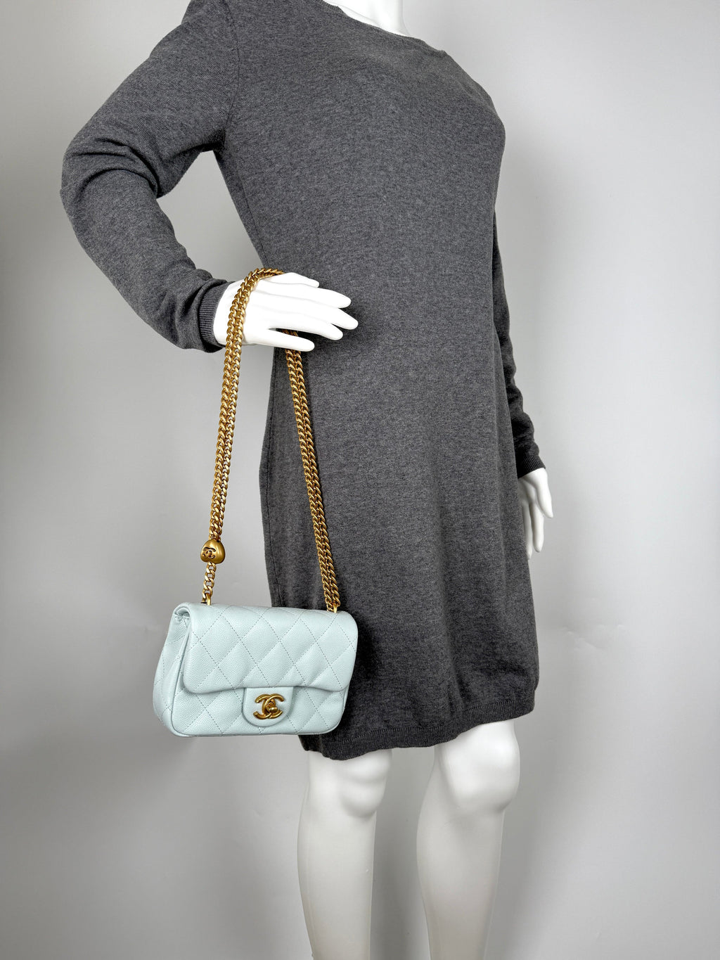 CHANEL Mini Rectangular Sweetheart Quilted Caviar Light Blue Flap Bag