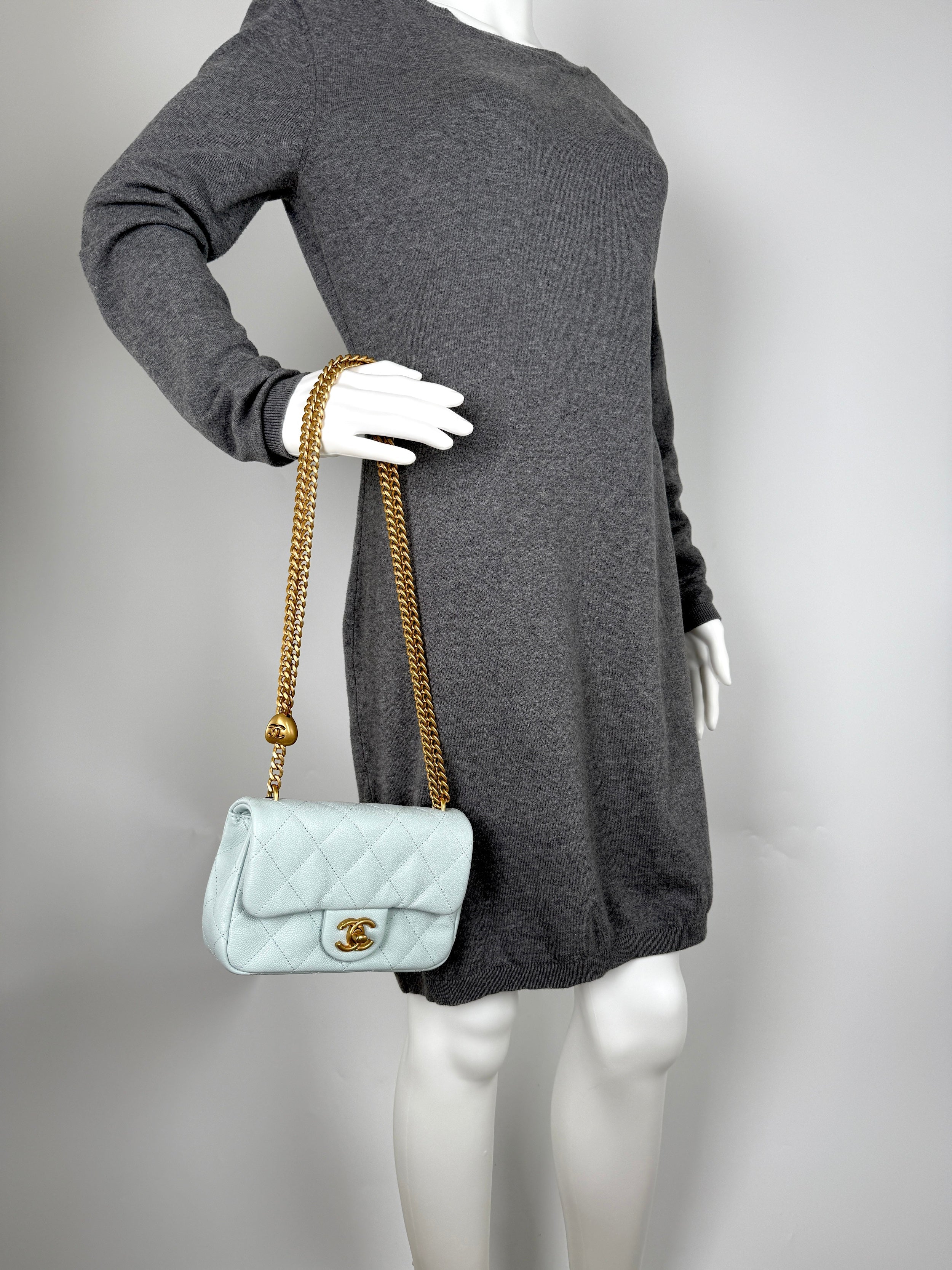 CHANEL Mini Rectangular Sweetheart Quilted Caviar Light Blue Flap Bag
