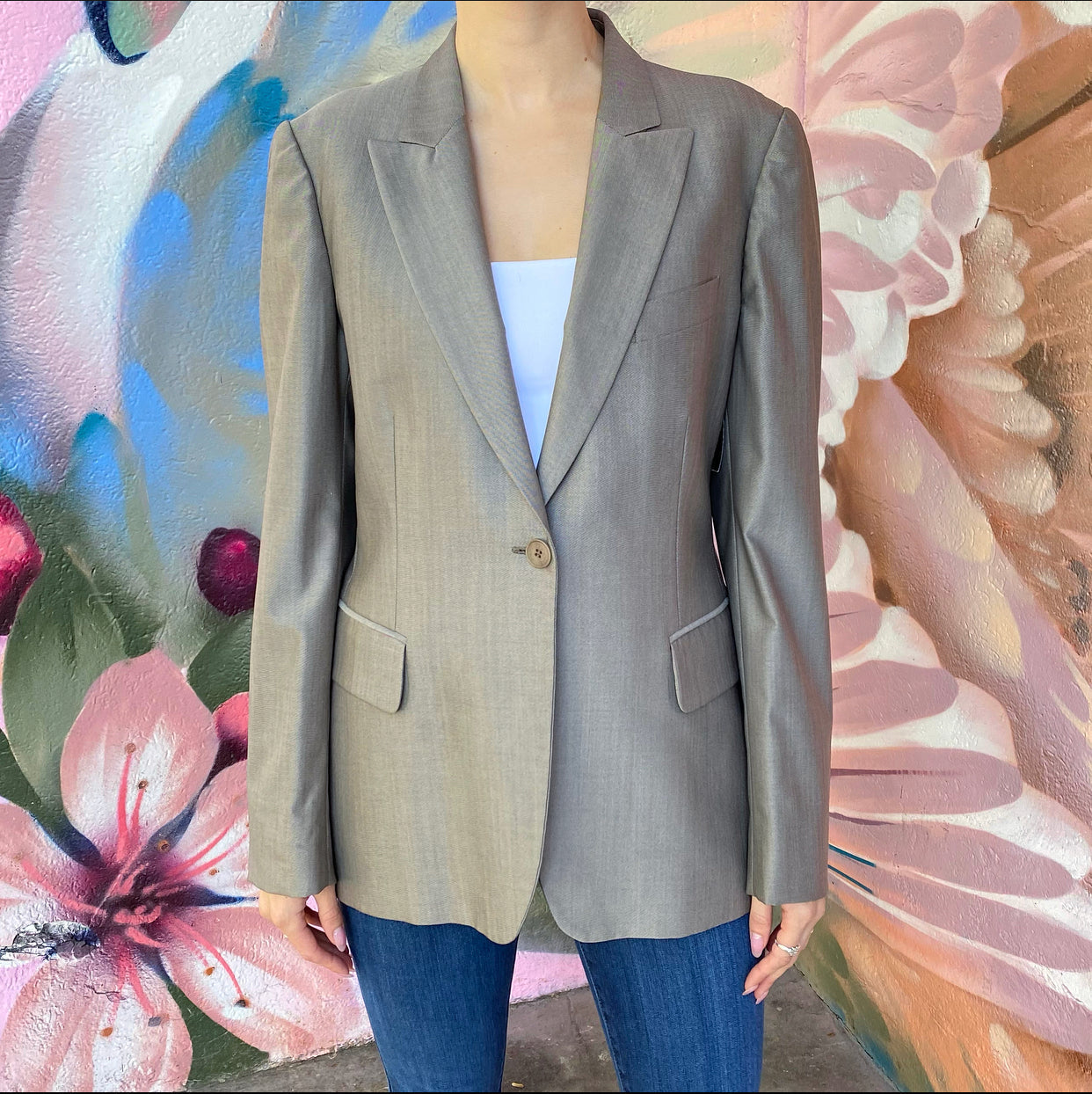 Stella McCartney Taupe Wool Blazer Jacket - L
