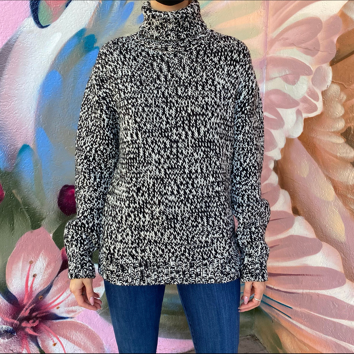 Saint Laurent Oversized Black White Knit Sweater - M