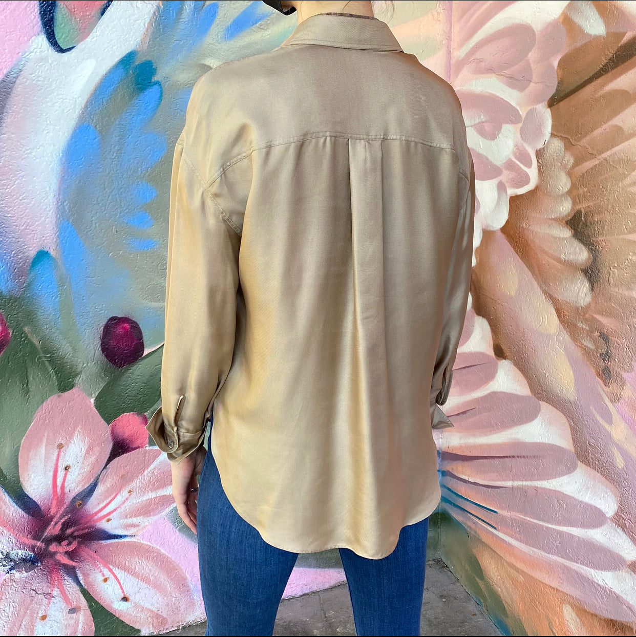 Brunello Cucinelli Light Brown Silk Monili Collar Shirt - XS