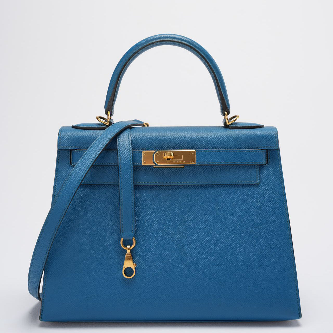 Hermes Kelly Sellier Bag 28cm In Blue Epsom Leather With Gold Hardware