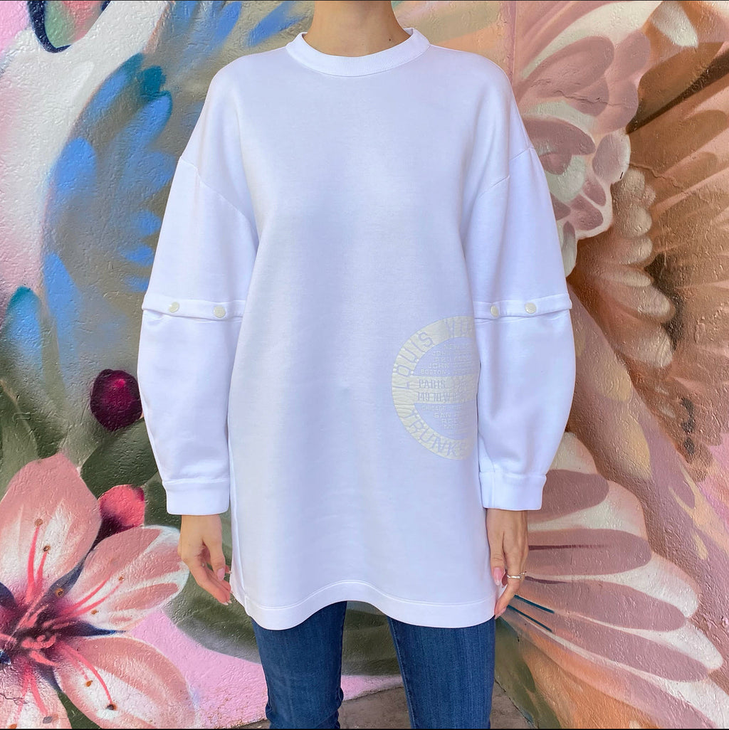 Louis Vuitton White Snap Sleeve Sweatshirt Dress - M