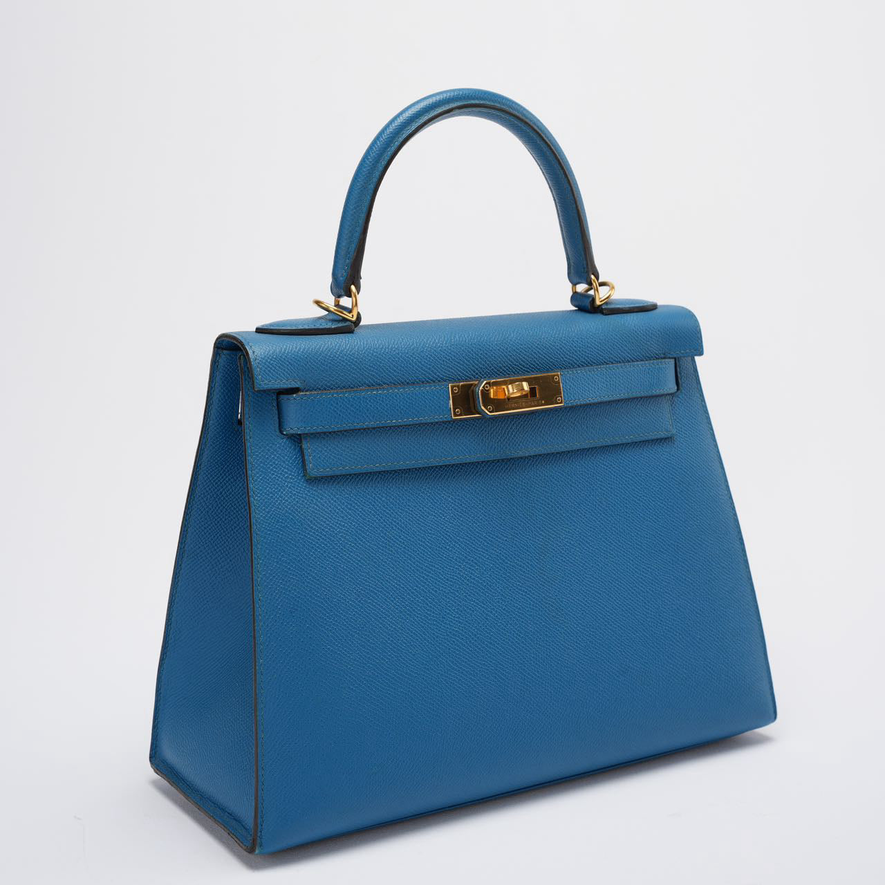 Hermes Kelly Sellier Bag 28cm In Blue Epsom Leather With Gold Hardware