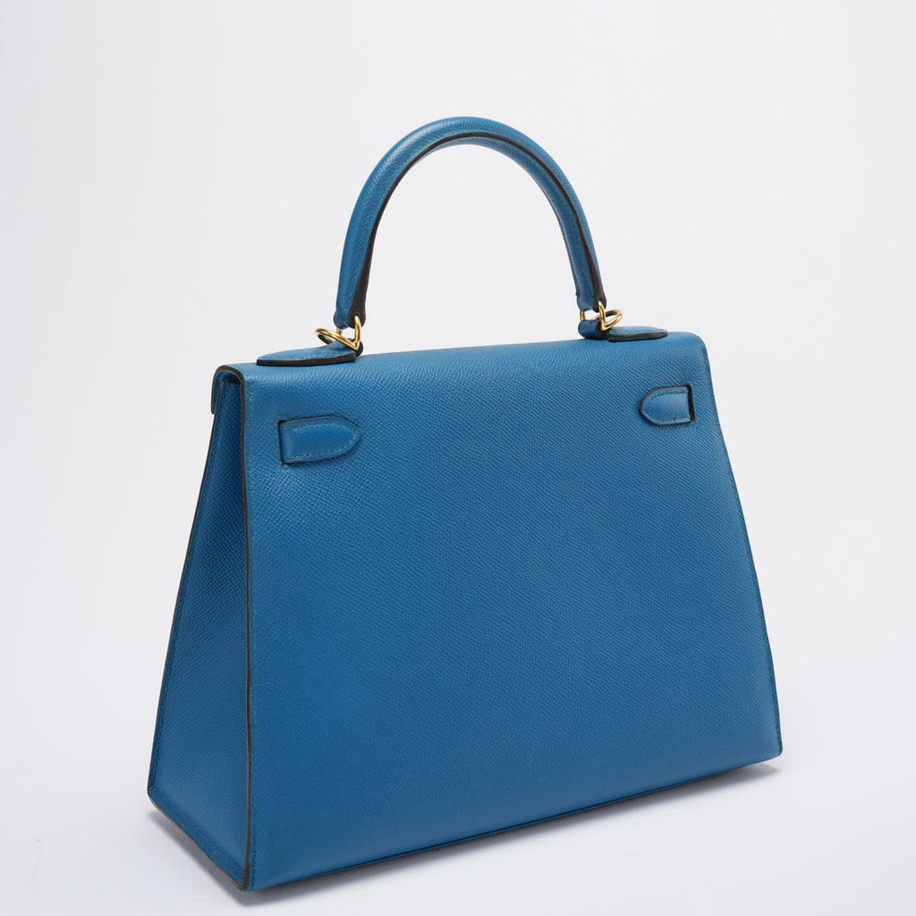 Hermes Kelly Sellier Bag 28cm In Blue Epsom Leather With Gold Hardware
