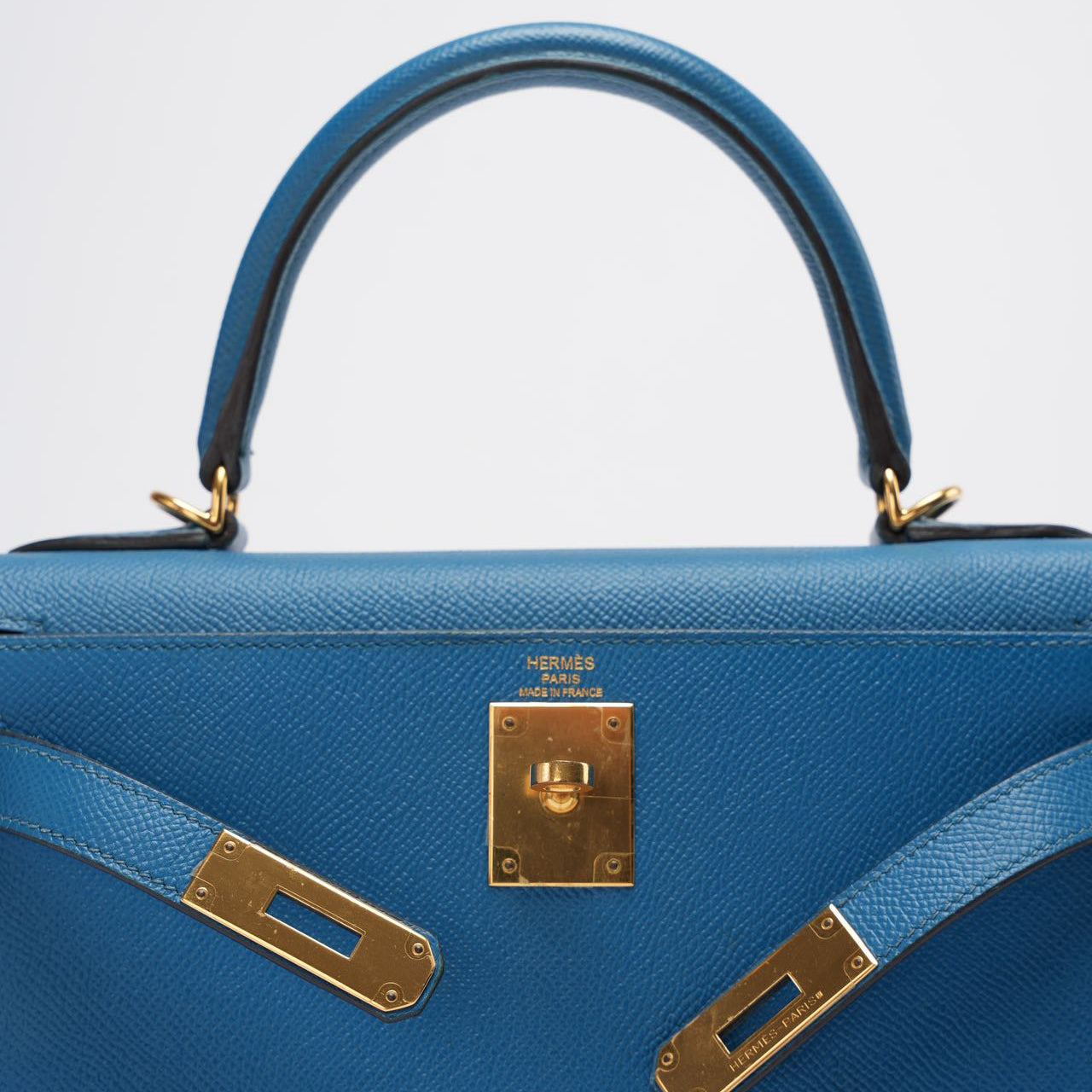 Hermes Kelly Sellier Bag 28cm In Blue Epsom Leather With Gold Hardware