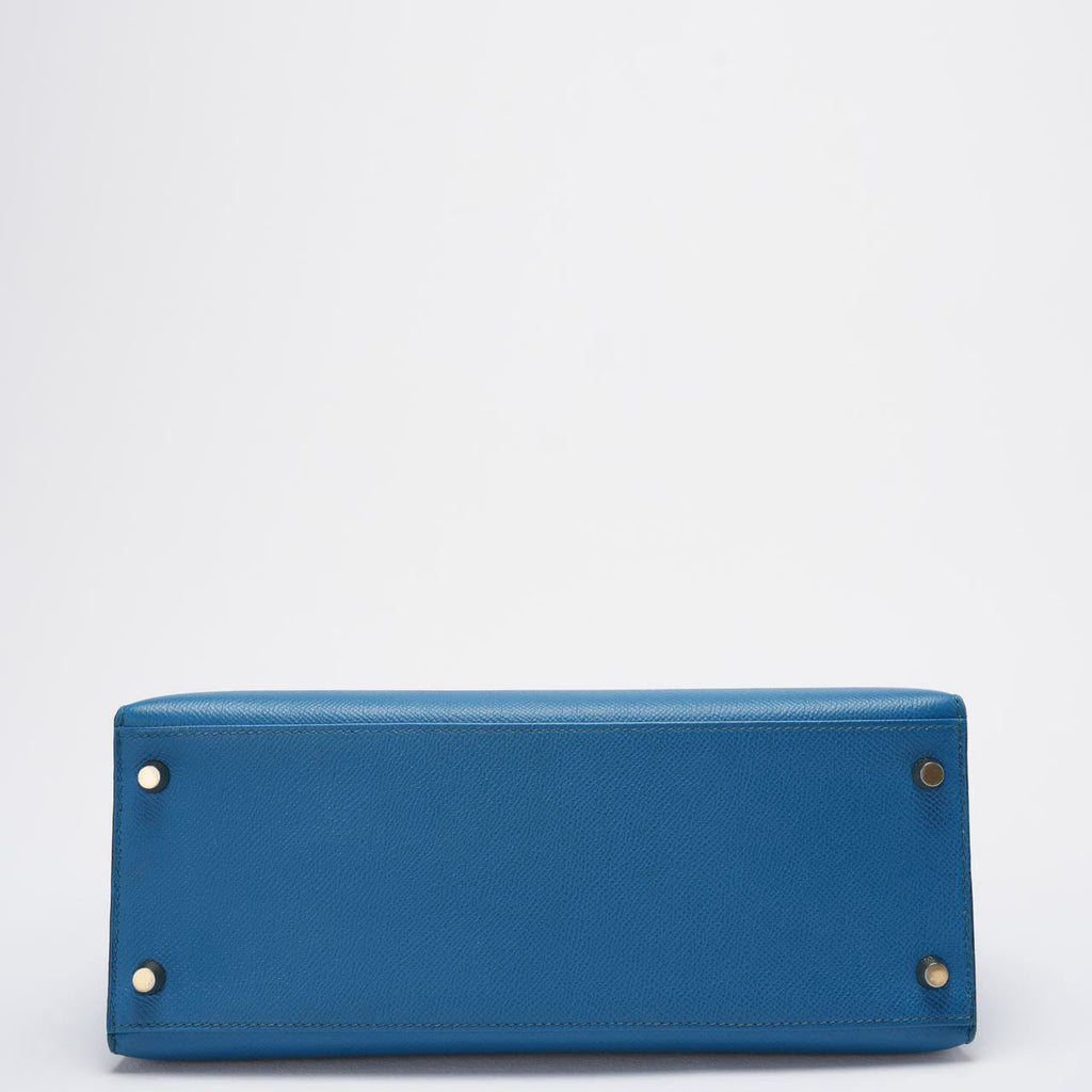 Hermes Kelly Sellier Bag 28cm In Blue Epsom Leather With Gold Hardware