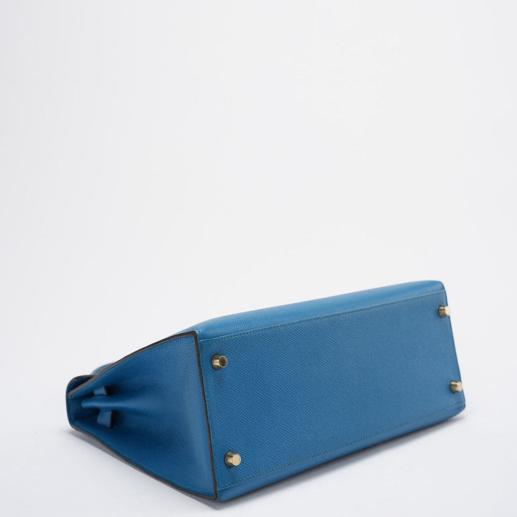 Hermes Kelly Sellier Bag 28cm In Blue Epsom Leather With Gold Hardware