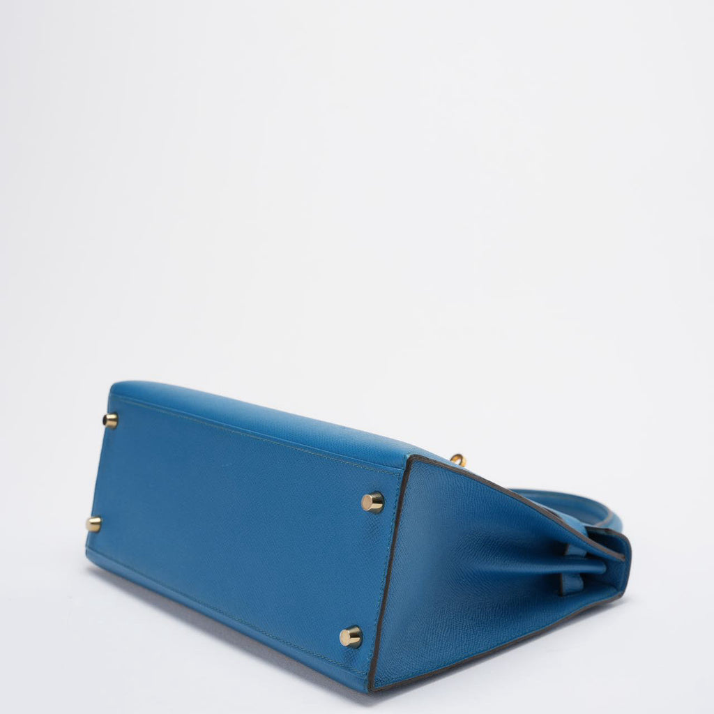 Hermes Kelly Sellier Bag 28cm In Blue Epsom Leather With Gold Hardware