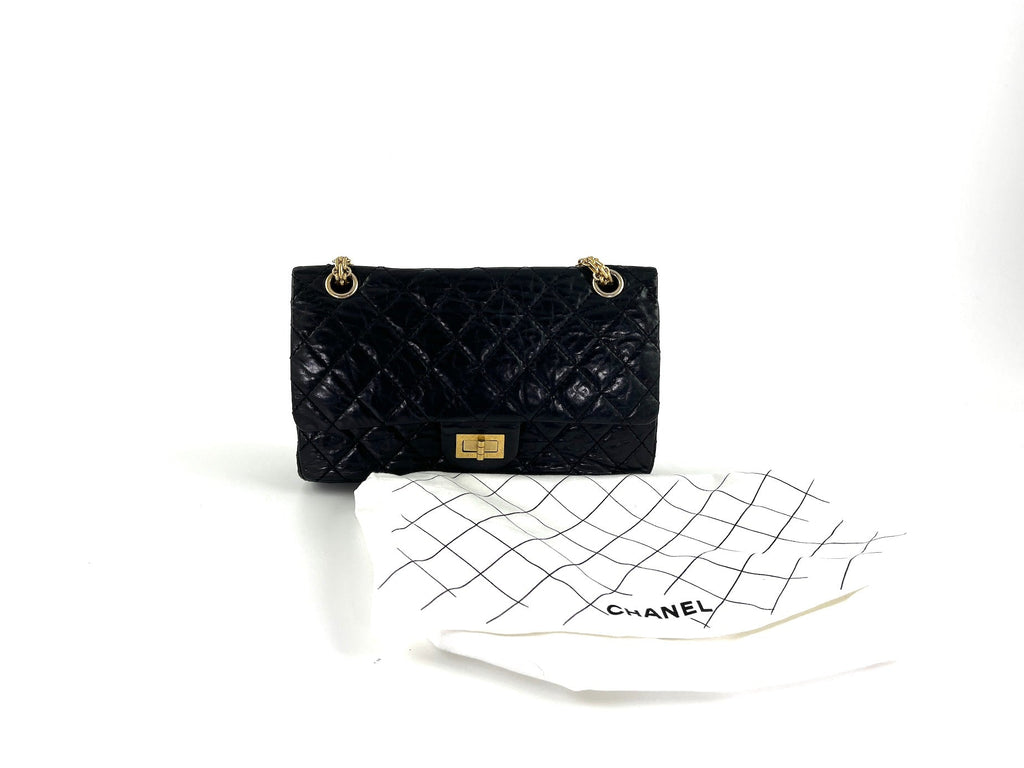 CHANEL Black 225 2005 Reissue 2.55 Quilted Leather Shoulder Crossbody Bag