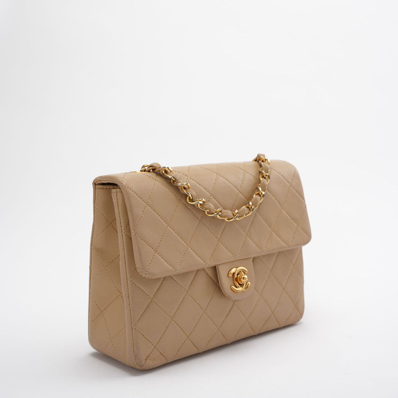 Chanel Vintage Classic Mini Square Bag Beige 24k Gold
