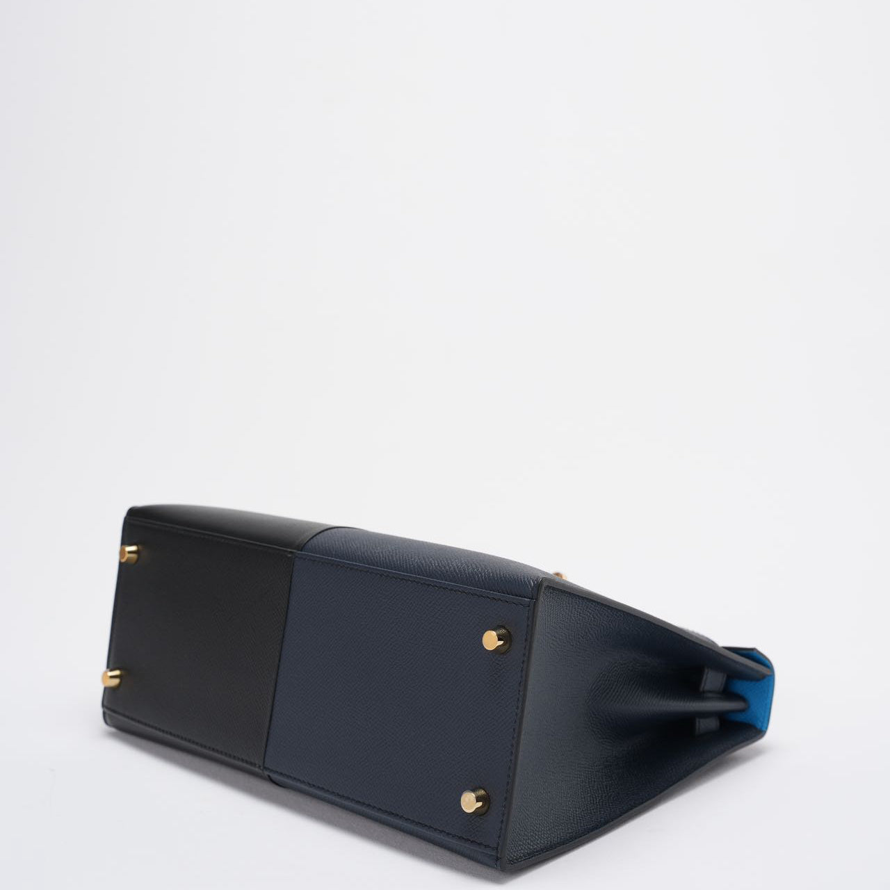 Hermes Kelly 28 Sellier Casaque Tricolour Black Blue Indigo Frida Epsom Gold Hardware