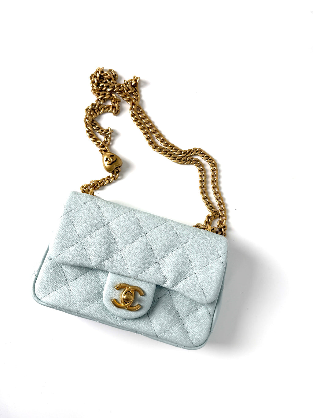 CHANEL Mini Rectangular Sweetheart Quilted Caviar Light Blue Flap Bag