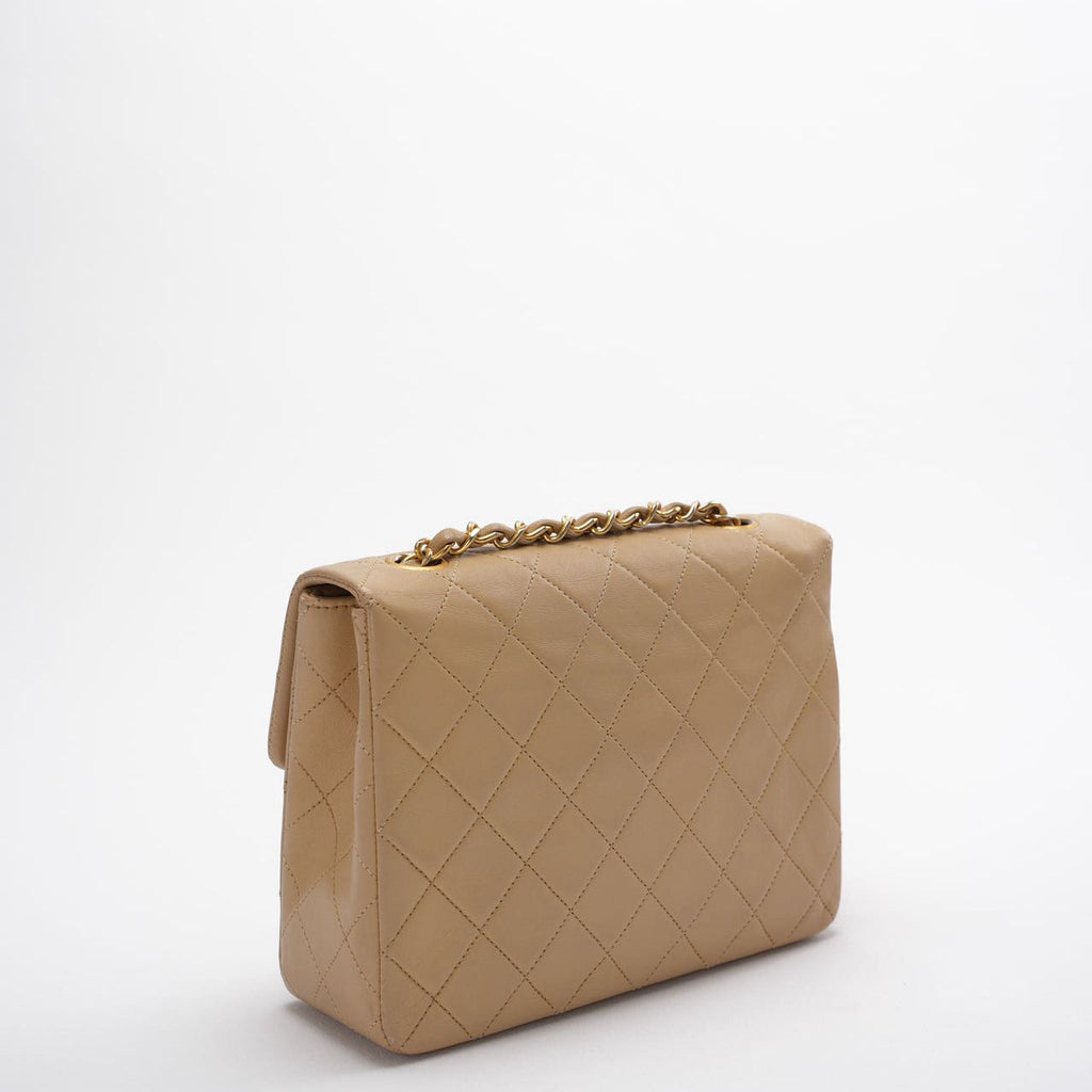 Chanel Vintage Classic Mini Square Bag Beige 24k Gold