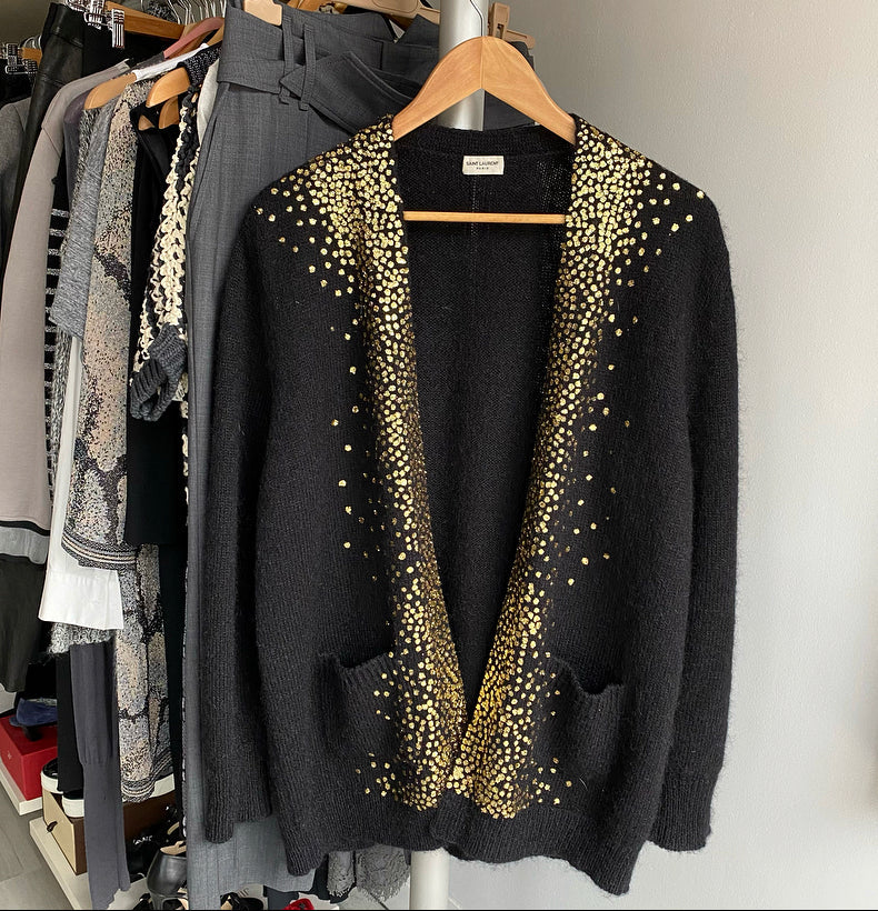 Saint Laurent Black And Gold Wool igan