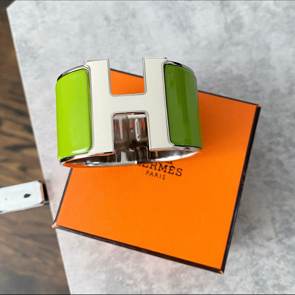 Hermes Clic H XL Enamel Bracelet - Green and Ivory