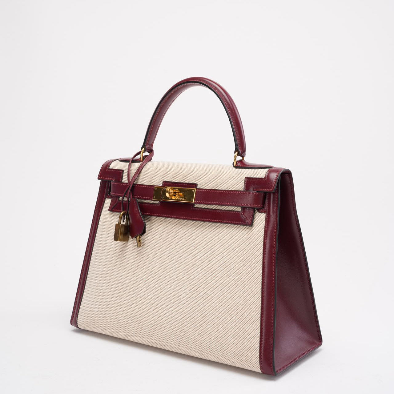 Hermes Vintage Kelly Sellier 28 Rouge Canvas Leather 1989