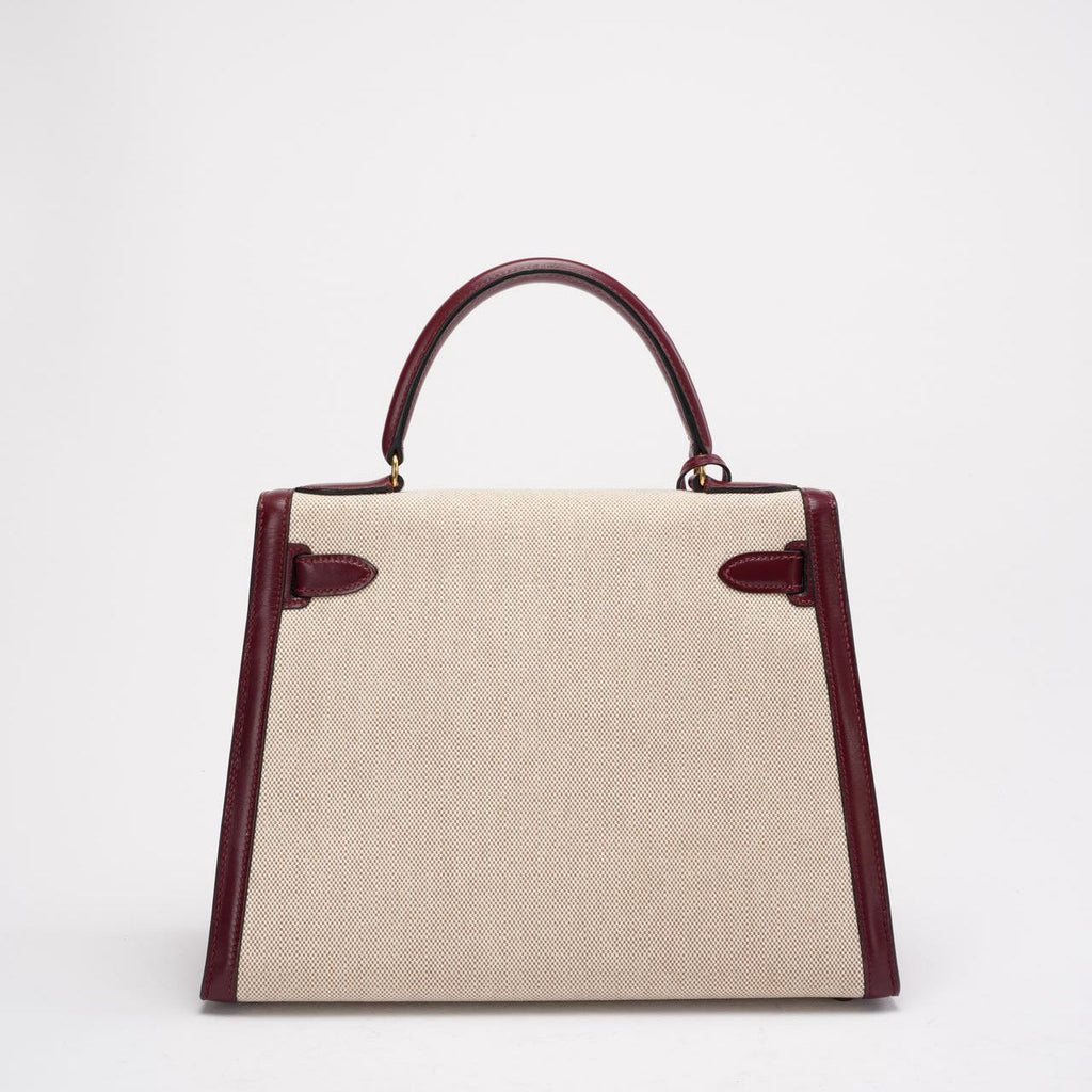 Hermes Vintage Kelly Sellier 28 Rouge Canvas Leather 1989