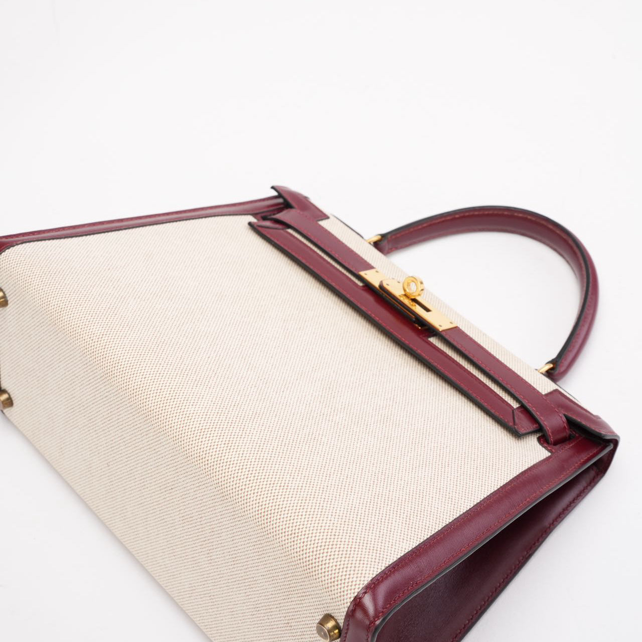 Hermes Vintage Kelly Sellier 28 Rouge Canvas Leather 1989