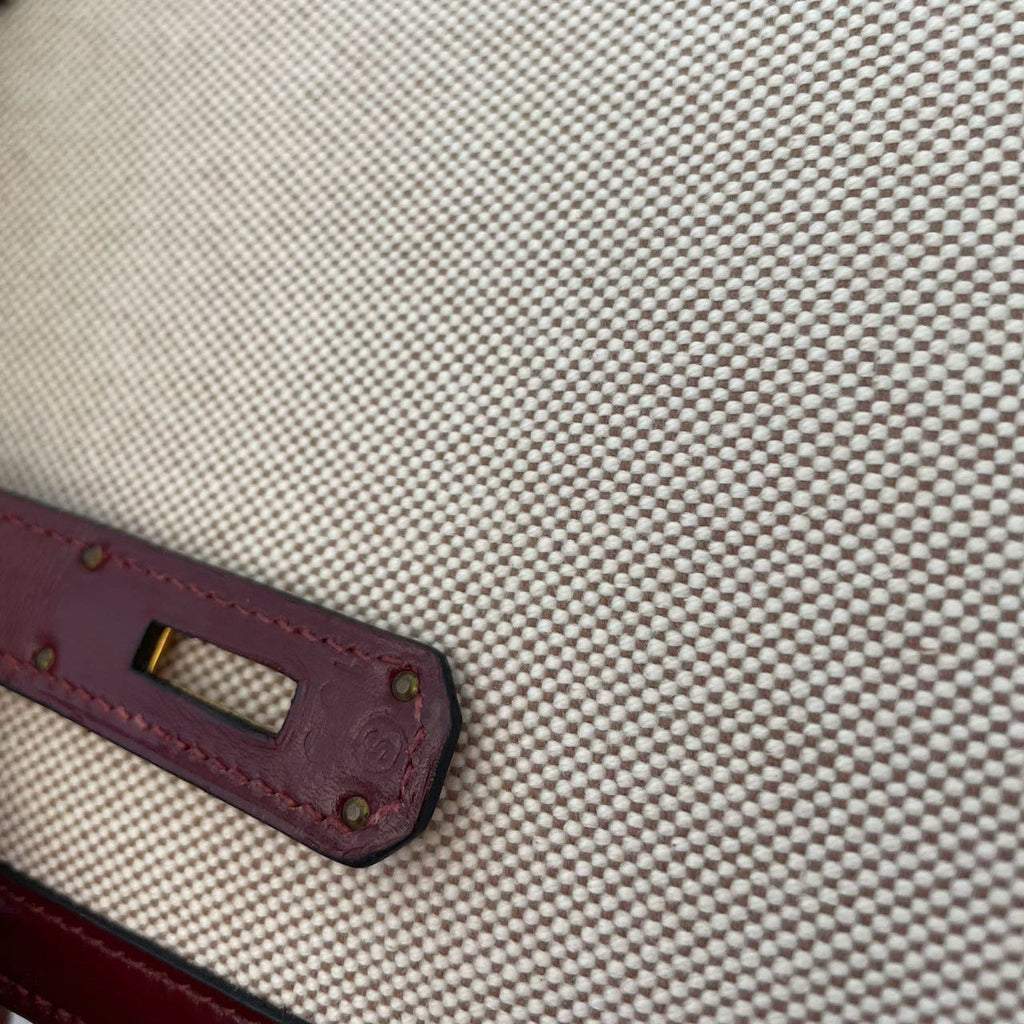 Hermes Vintage Kelly Sellier 28 Rouge Canvas Leather 1989