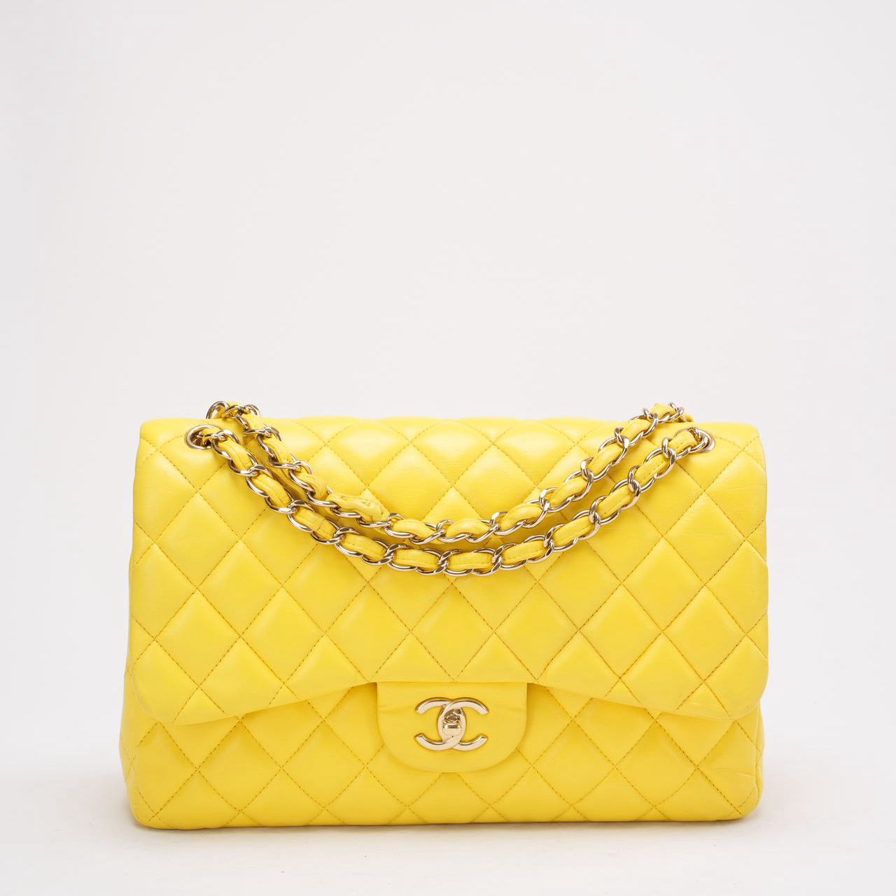 Chanel Yellow Lambskin Quilted Jumbo Double Flap 2011