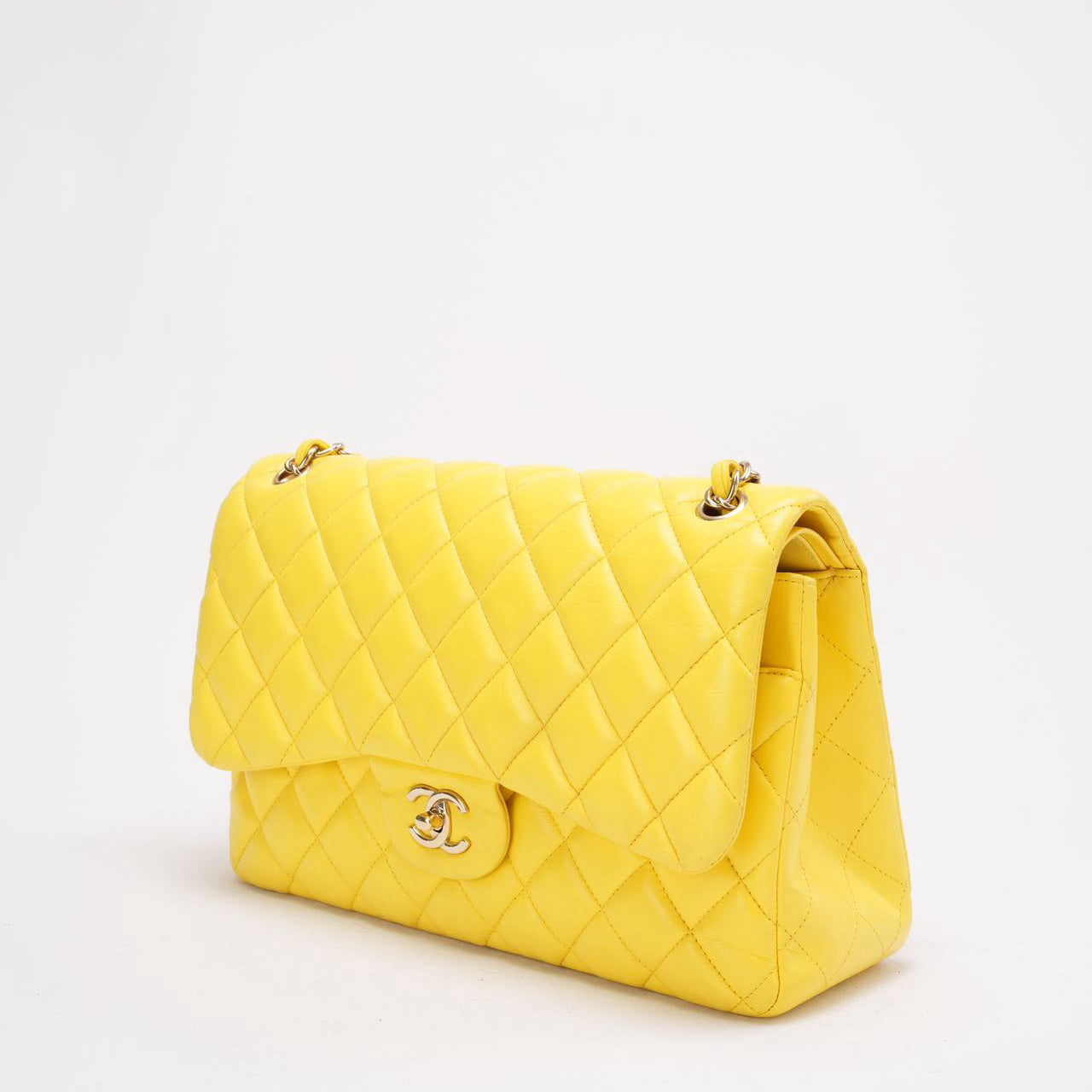 Chanel Yellow Lambskin Quilted Jumbo Double Flap 2011