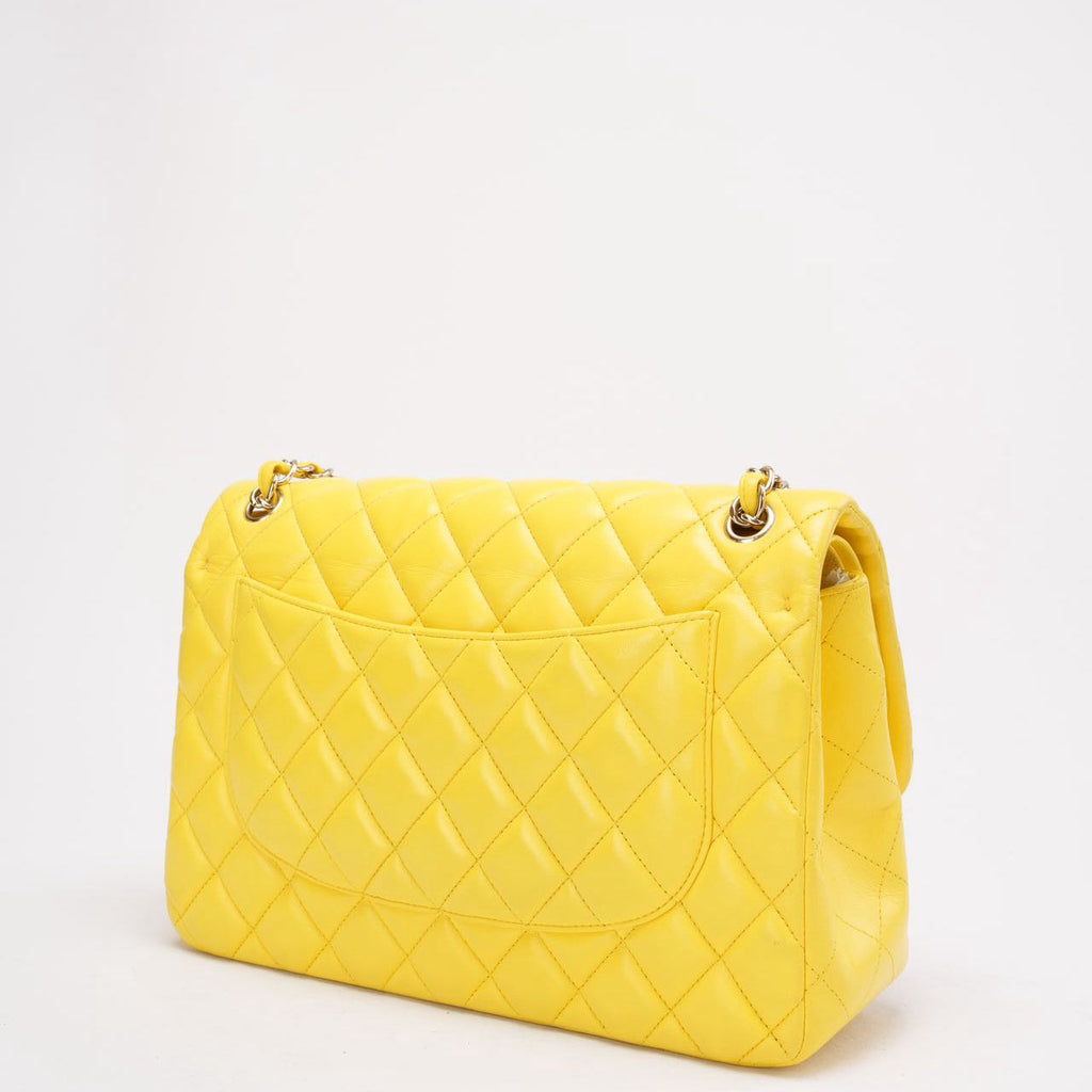Chanel Yellow Lambskin Quilted Jumbo Double Flap 2011